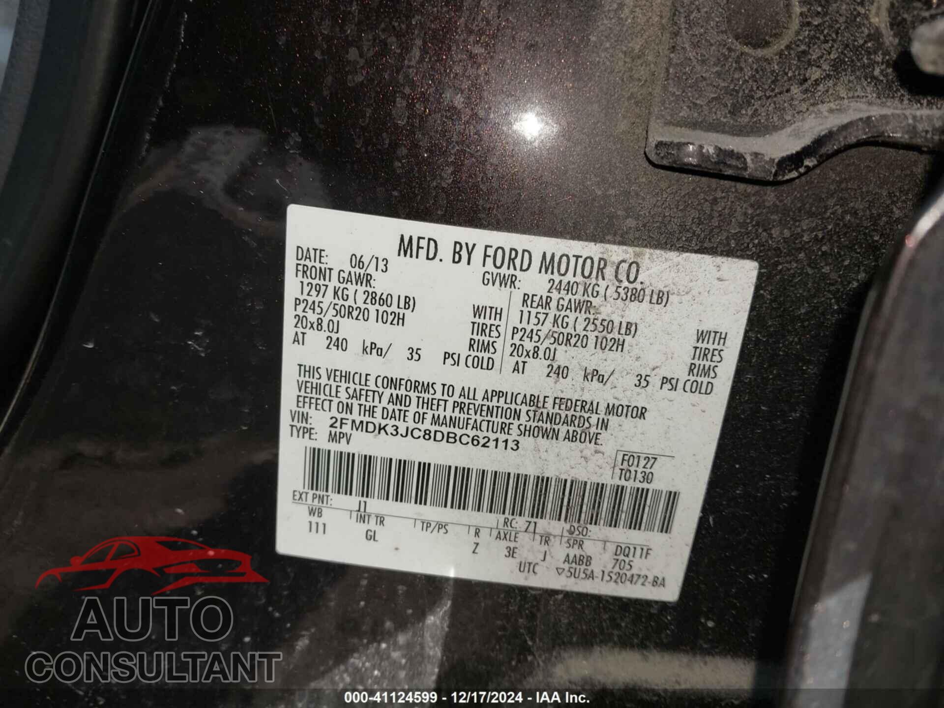 FORD EDGE 2013 - 2FMDK3JC8DBC62113
