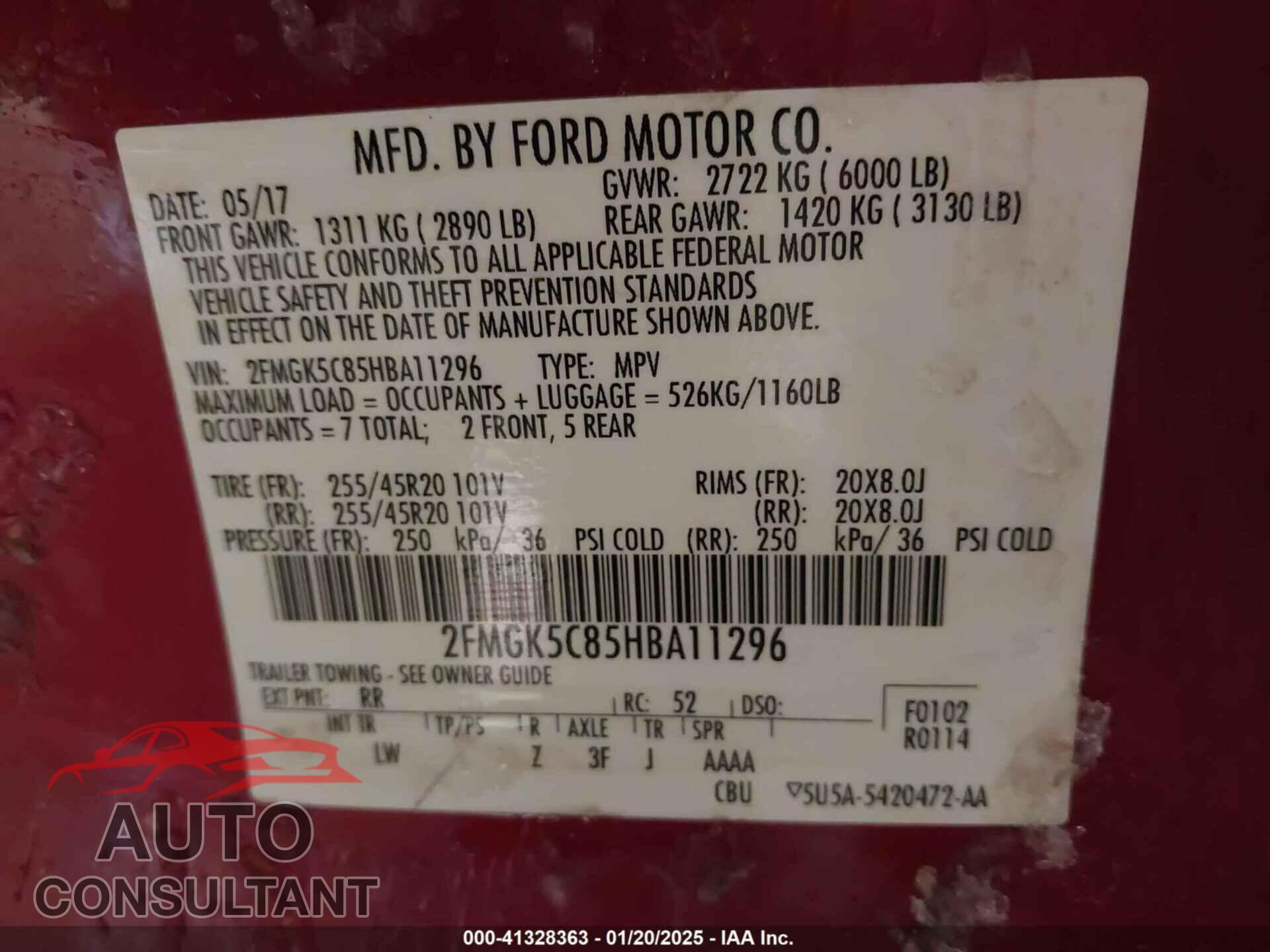 FORD FLEX 2017 - 2FMGK5C85HBA11296