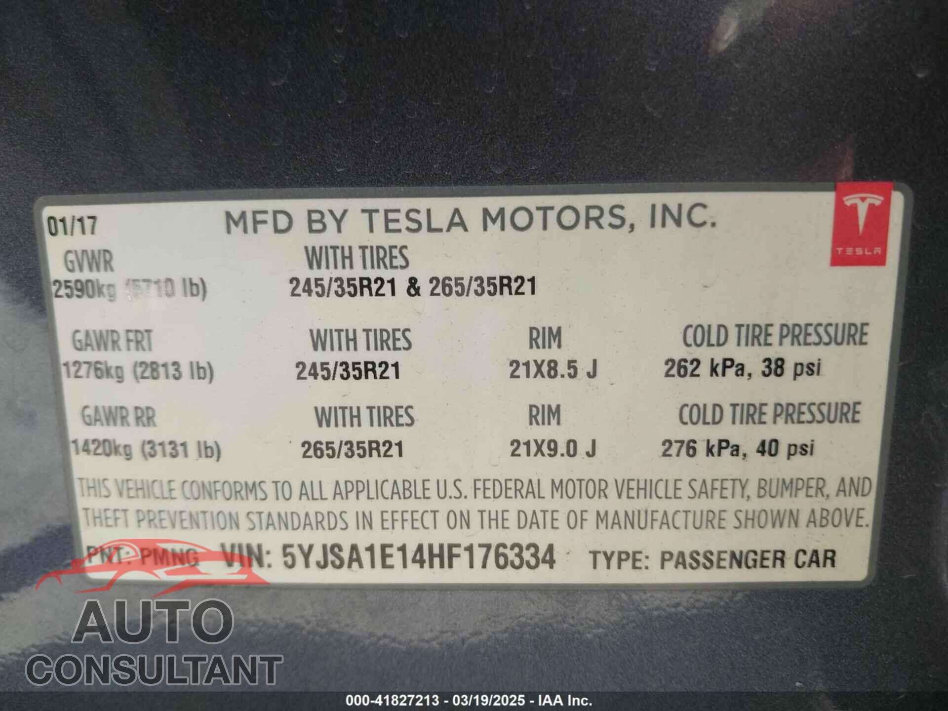 TESLA MODEL S 2017 - 5YJSA1E14HF176334