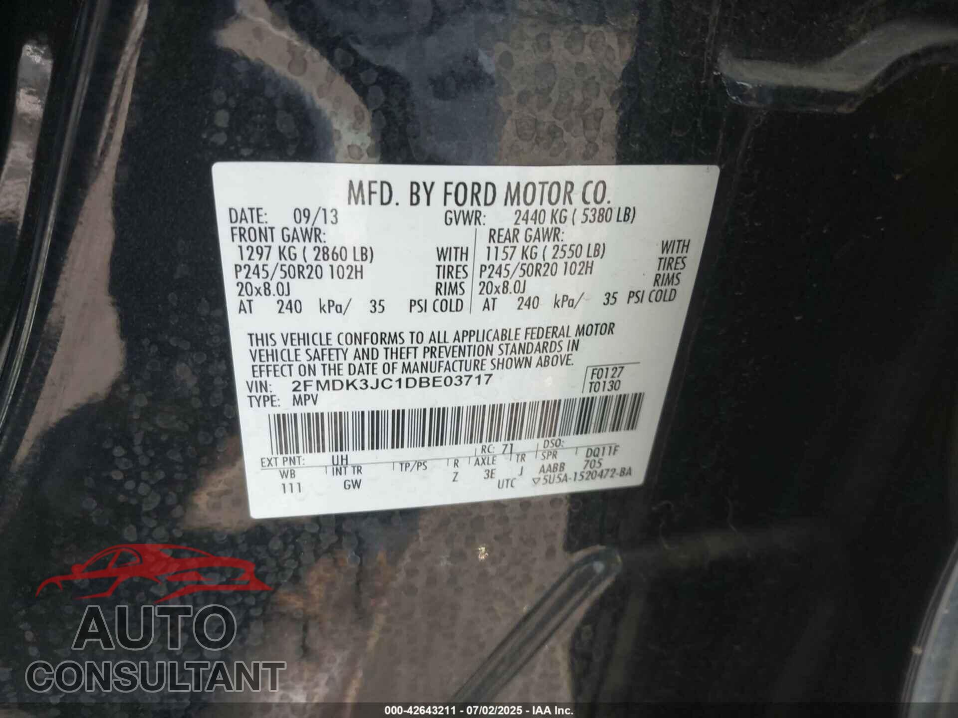 FORD EDGE 2013 - 2FMDK3JC1DBE03717