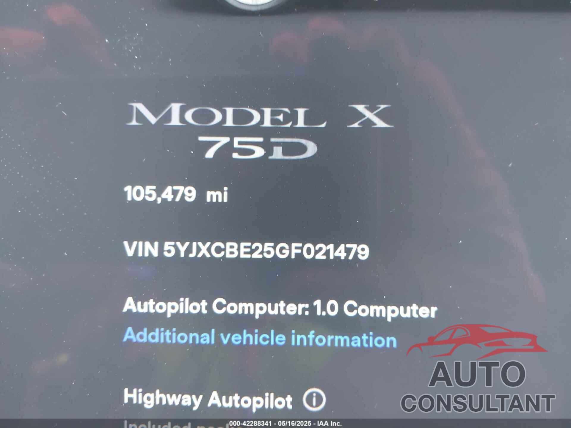 TESLA MODEL X 2016 - 5YJXCBE25GF021479