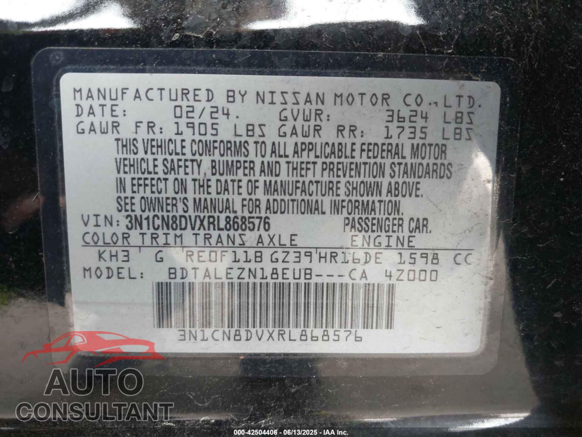NISSAN VERSA 2024 - 3N1CN8DVXRL868576