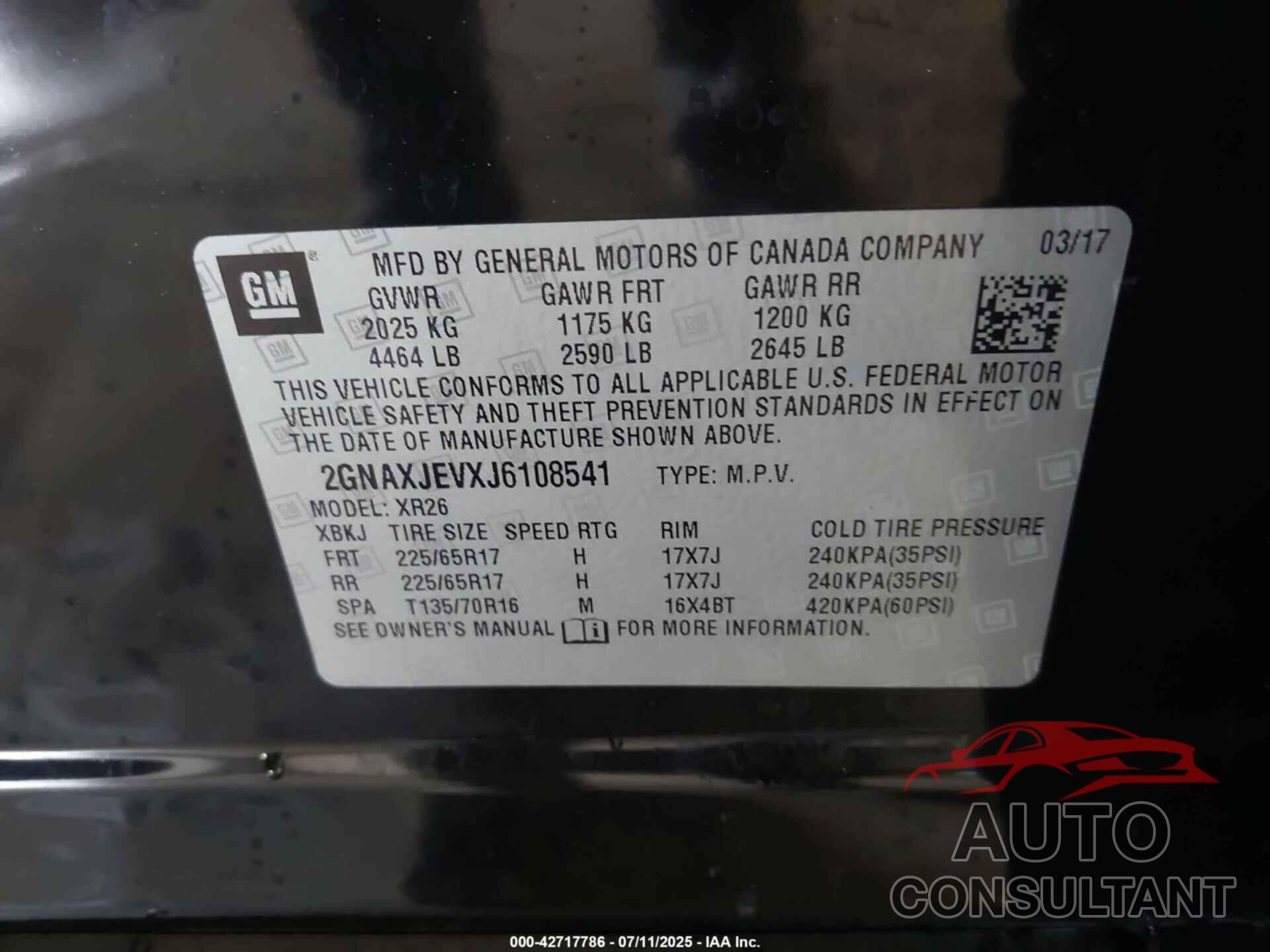 CHEVROLET EQUINOX 2018 - 2GNAXJEVXJ6108541