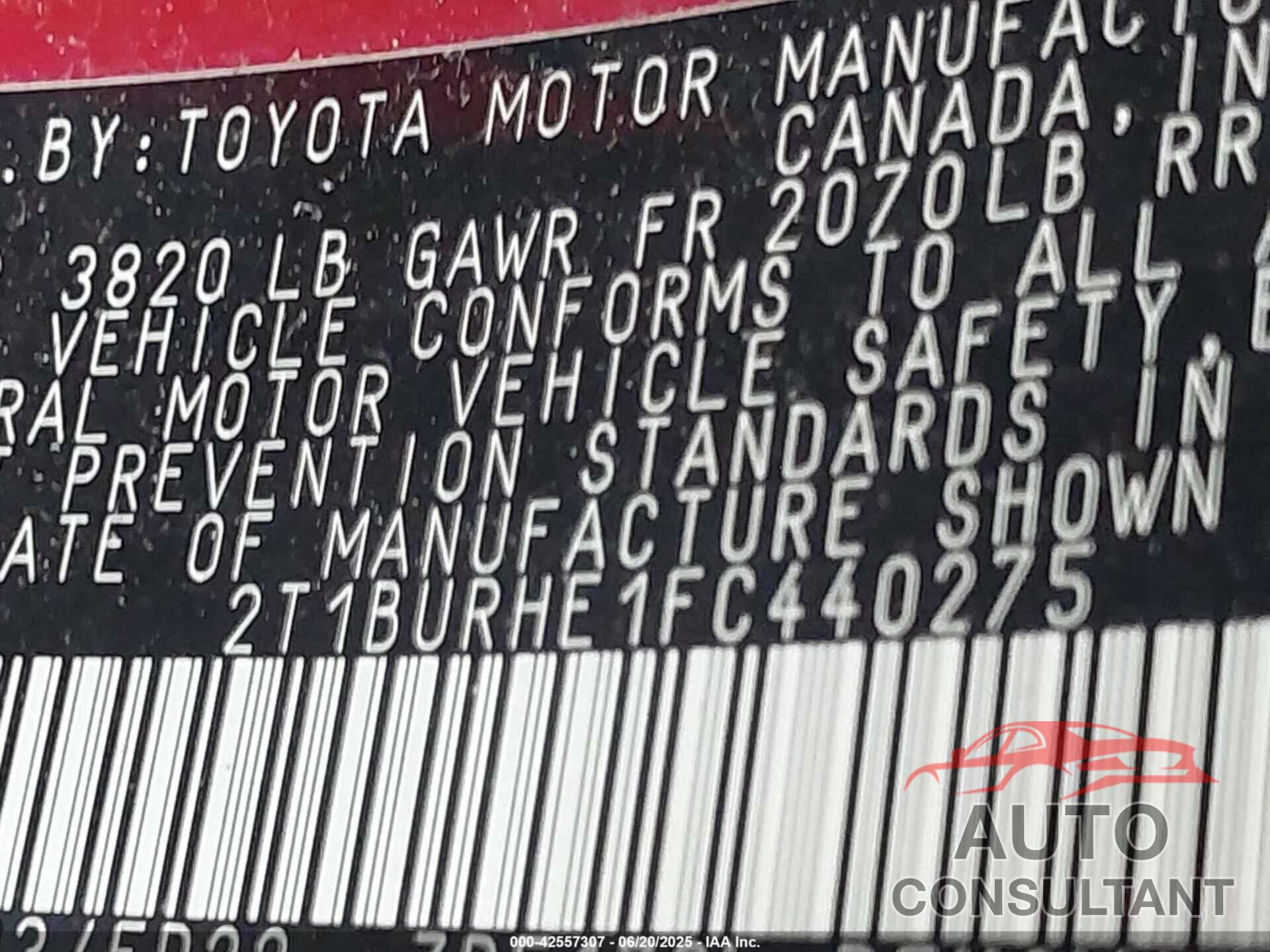 TOYOTA COROLLA 2015 - 2T1BURHE1FC440275