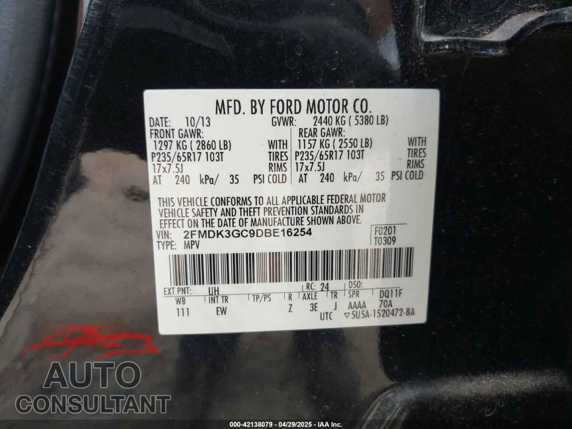 FORD EDGE 2013 - 2FMDK3GC9DBE16254