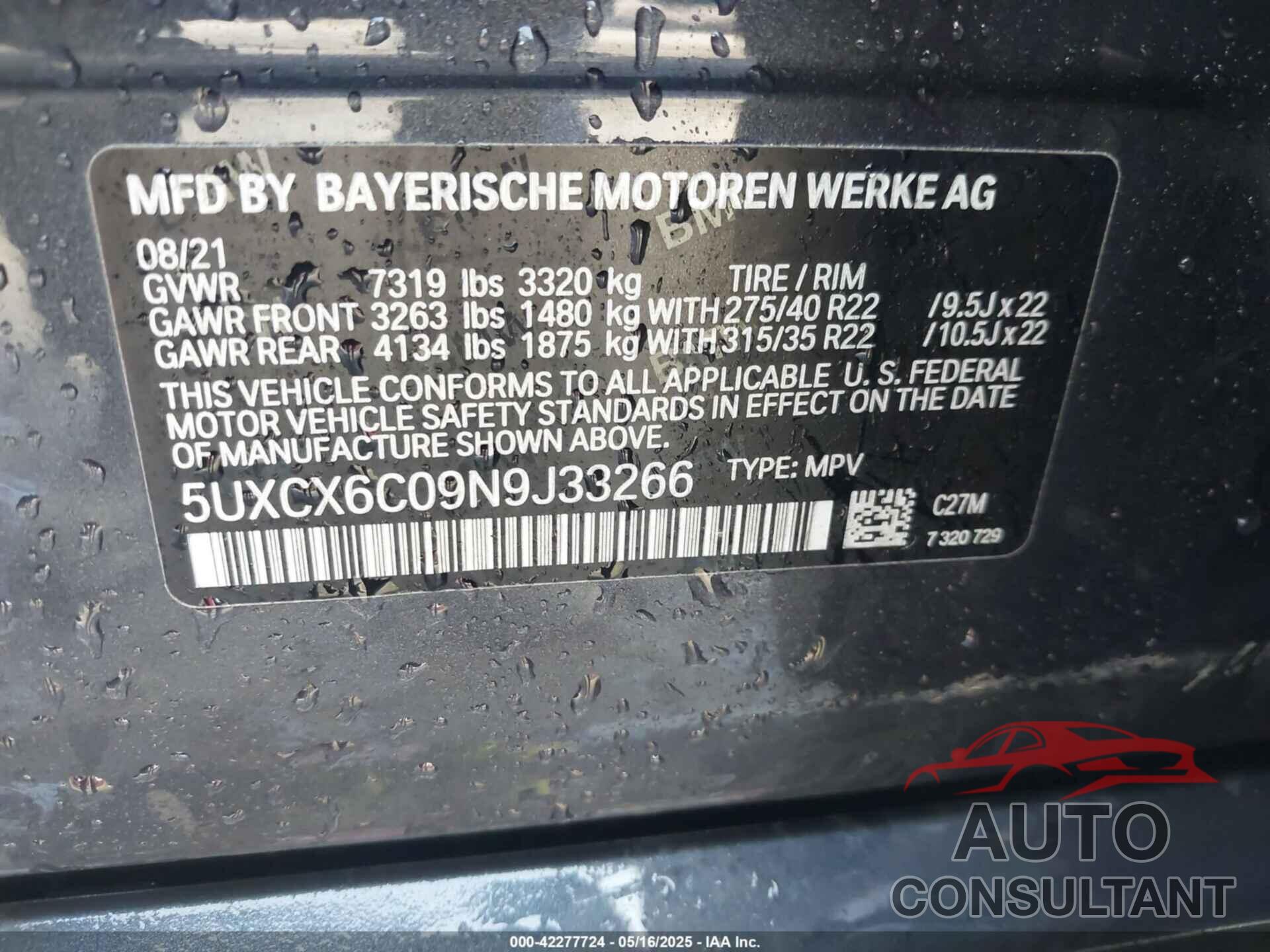 BMW X7 2022 - 5UXCX6C09N9J33266
