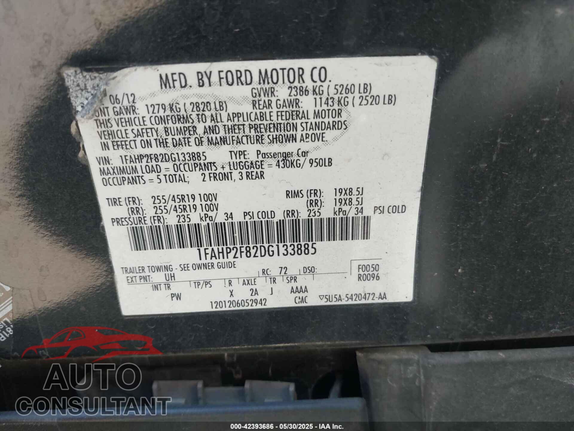 FORD TAURUS 2013 - 1FAHP2F82DG133885
