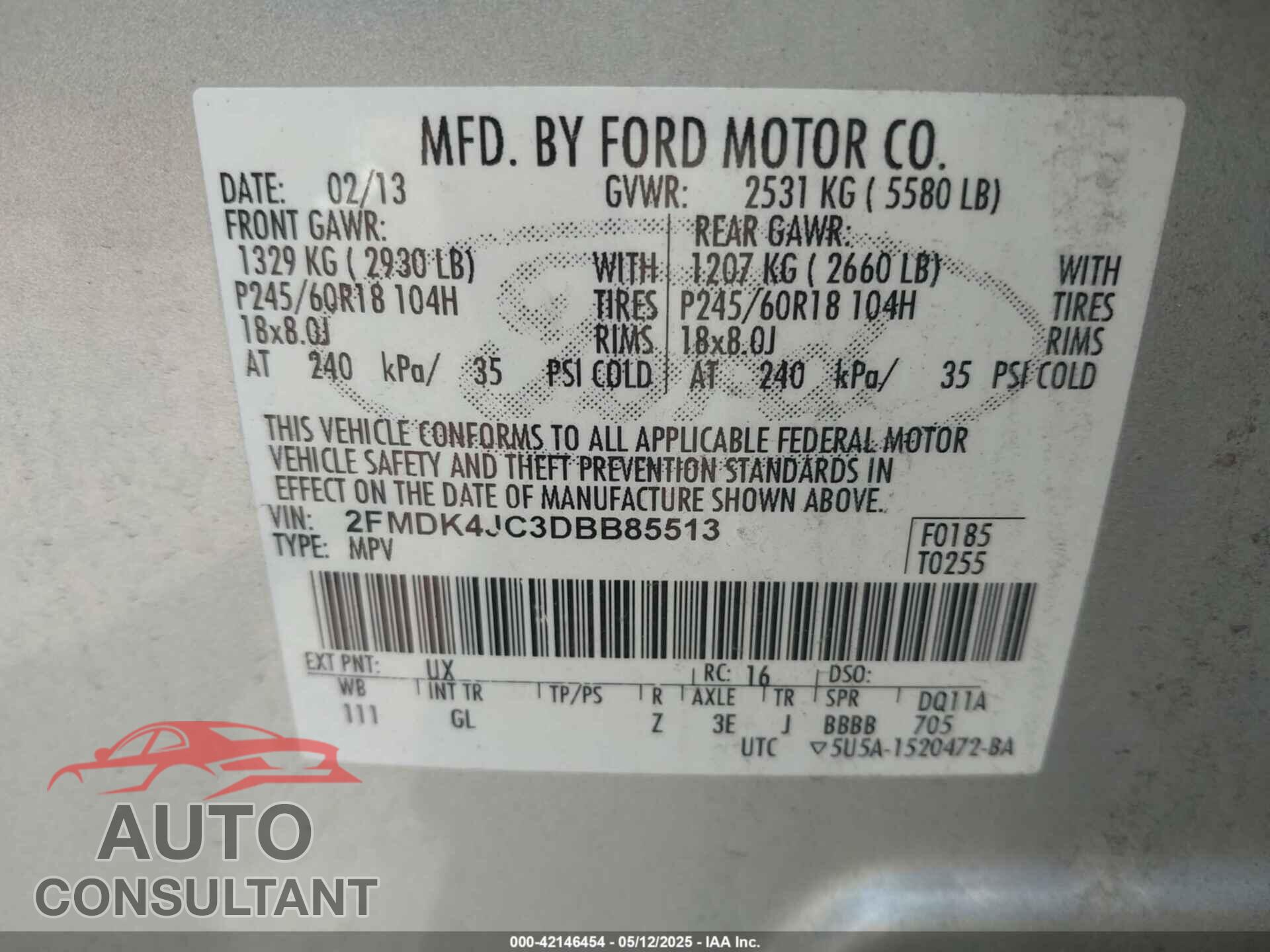 FORD EDGE 2013 - 2FMDK4JC3DBB85513