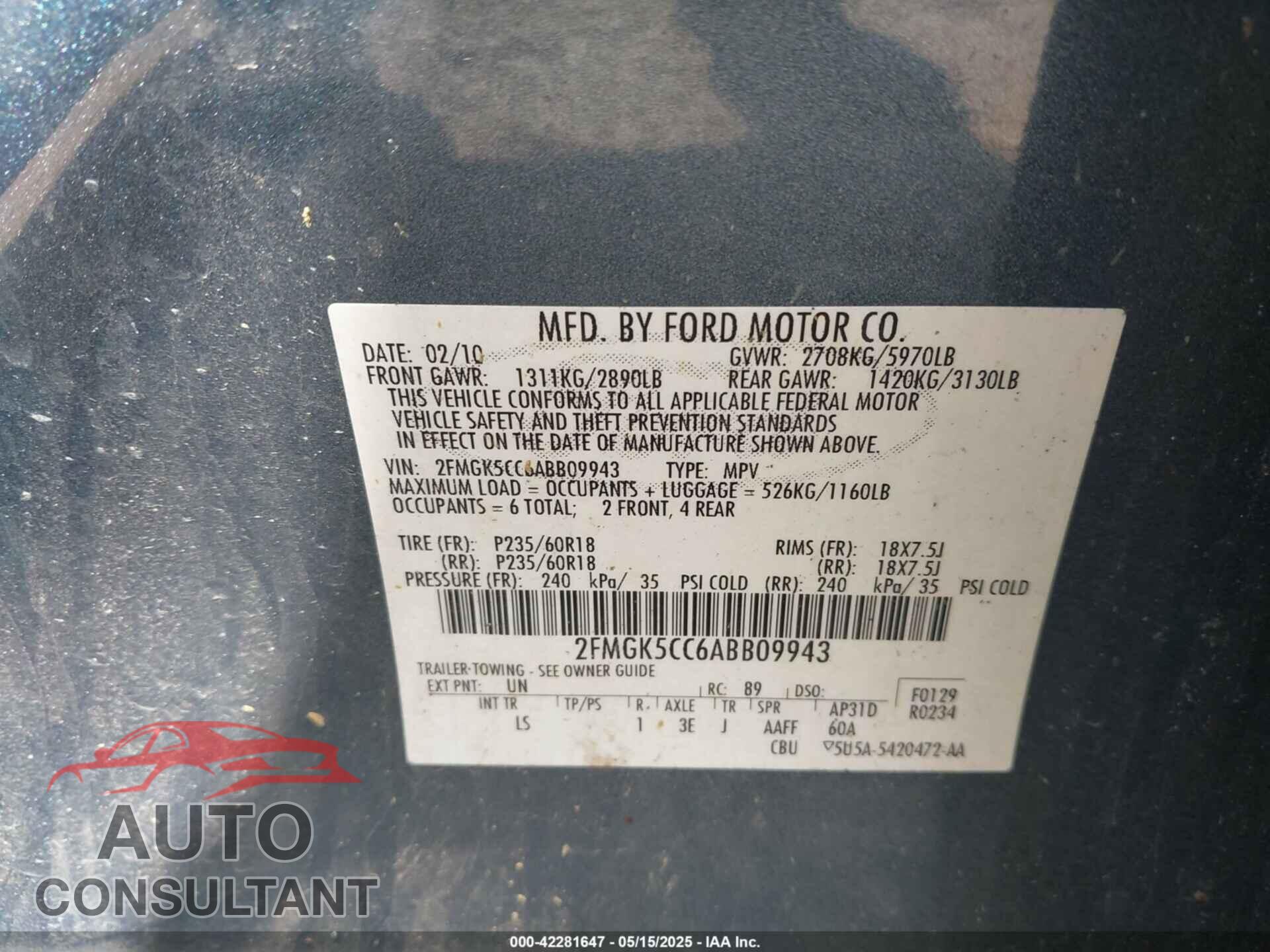 FORD FLEX 2010 - 2FMGK5CC6ABB09943