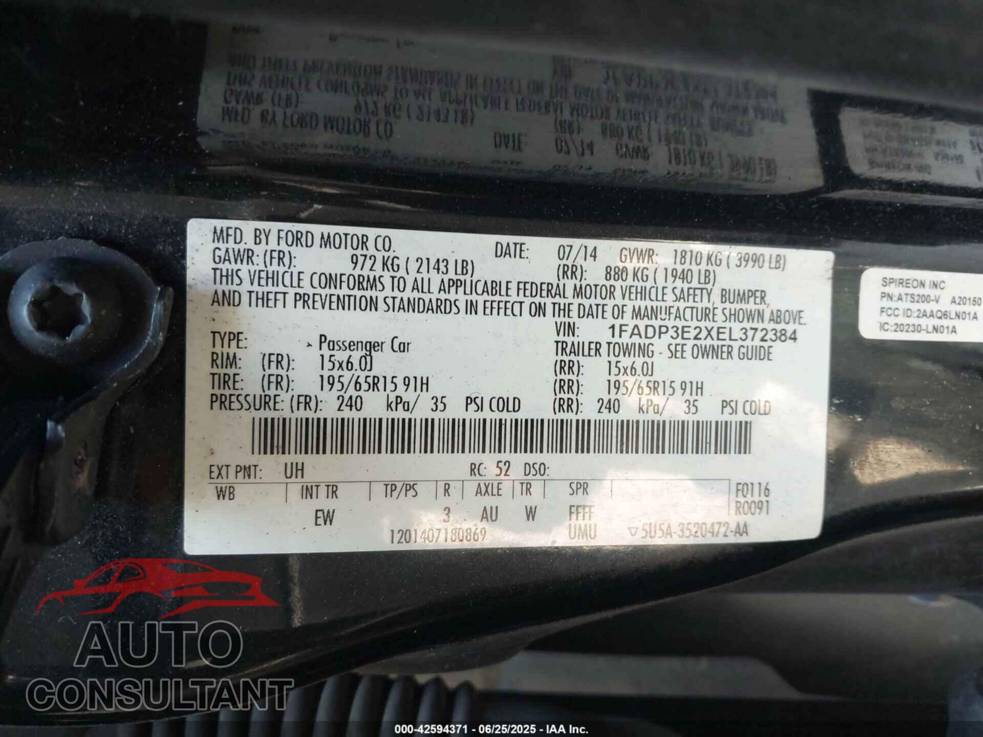 FORD FOCUS 2014 - 1FADP3E2XEL372384