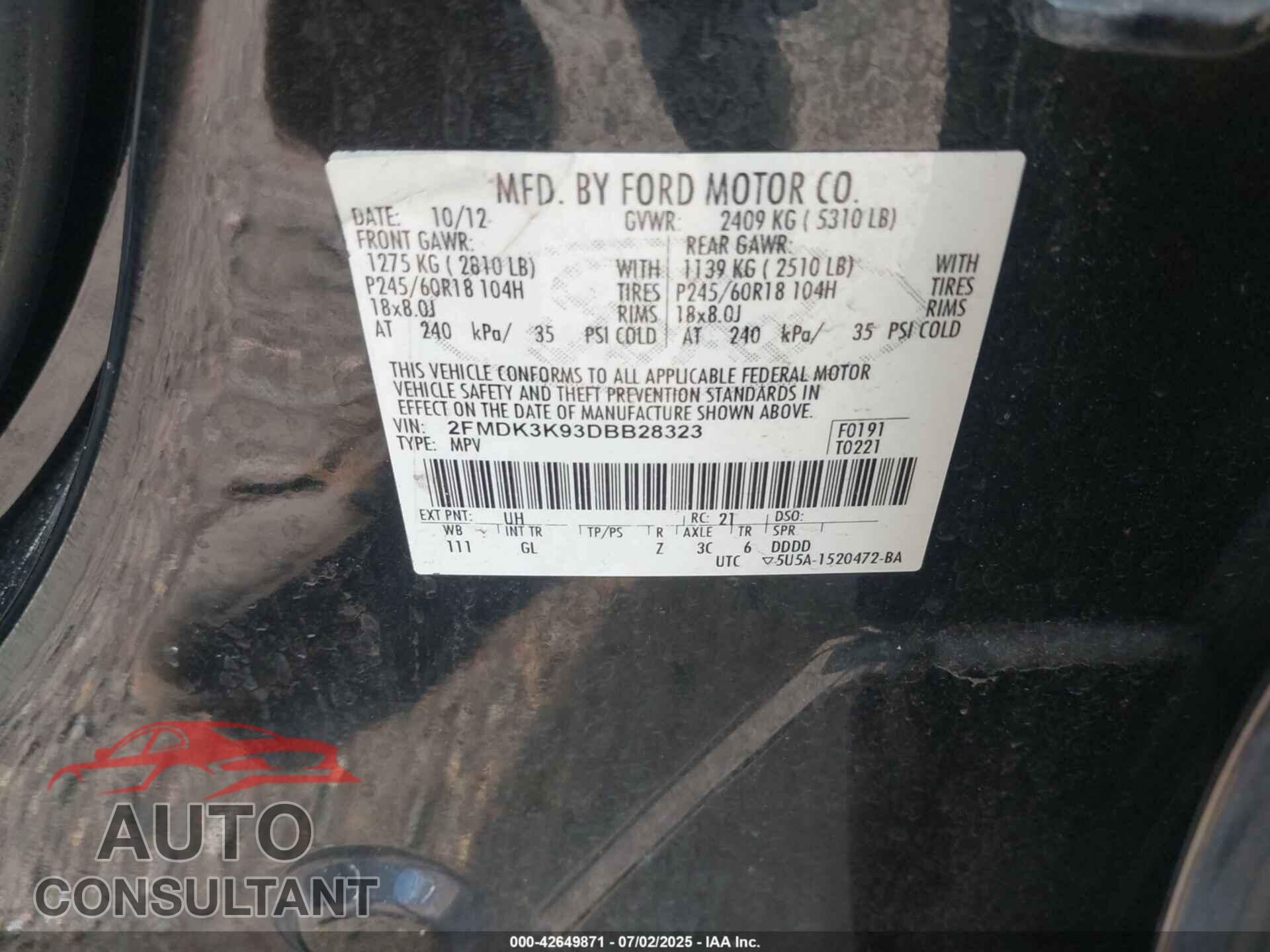 FORD EDGE 2013 - 2FMDK3K93DBB28323