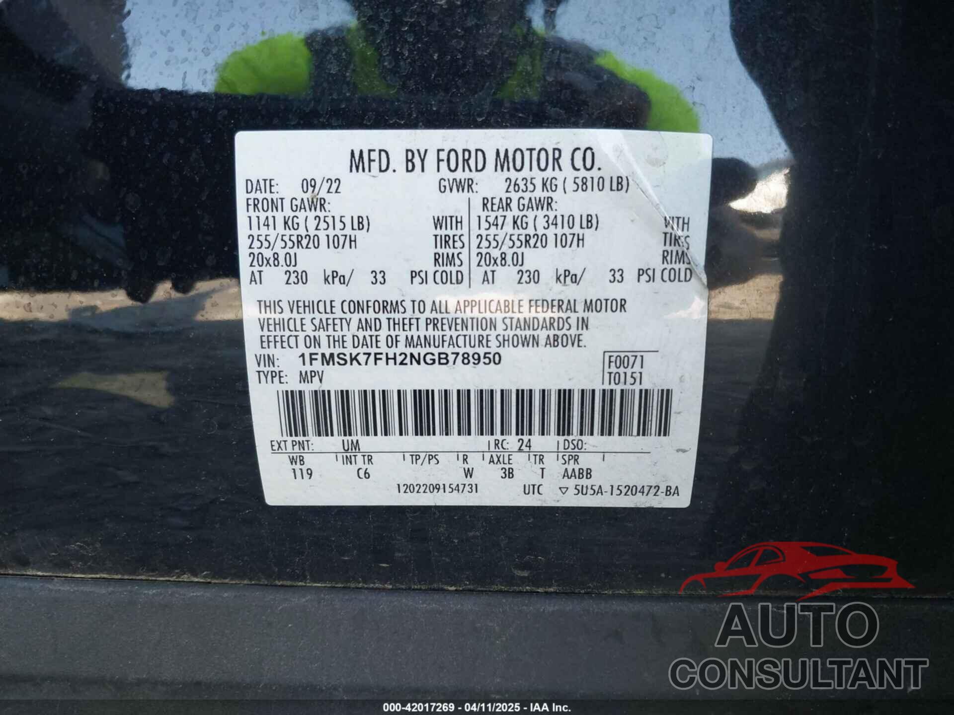 FORD EXPLORER 2022 - 1FMSK7FH2NGB78950