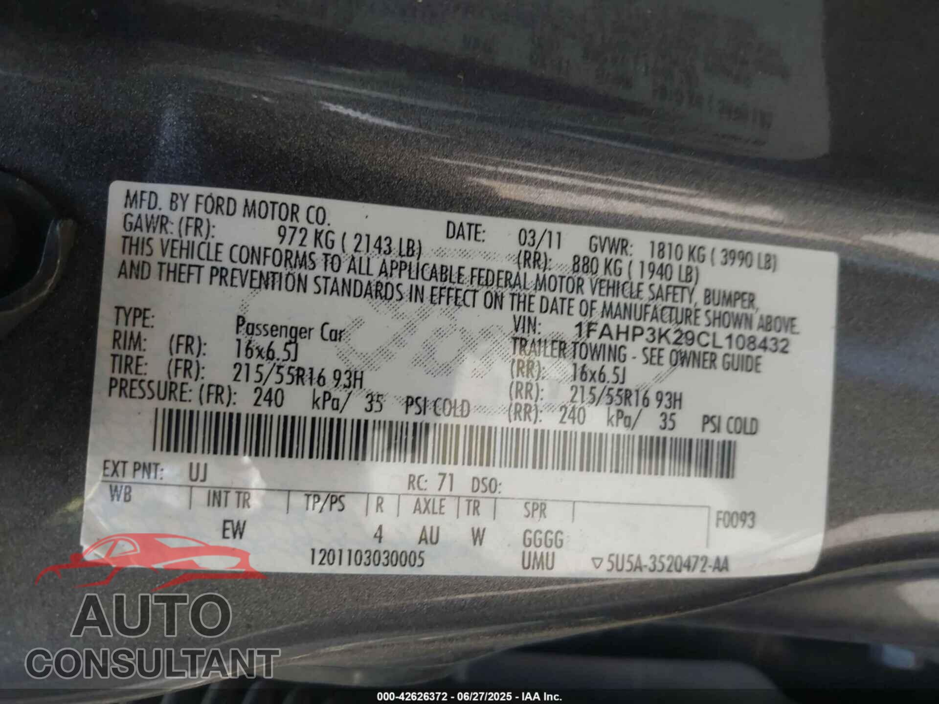 FORD FOCUS 2012 - 1FAHP3K29CL108432