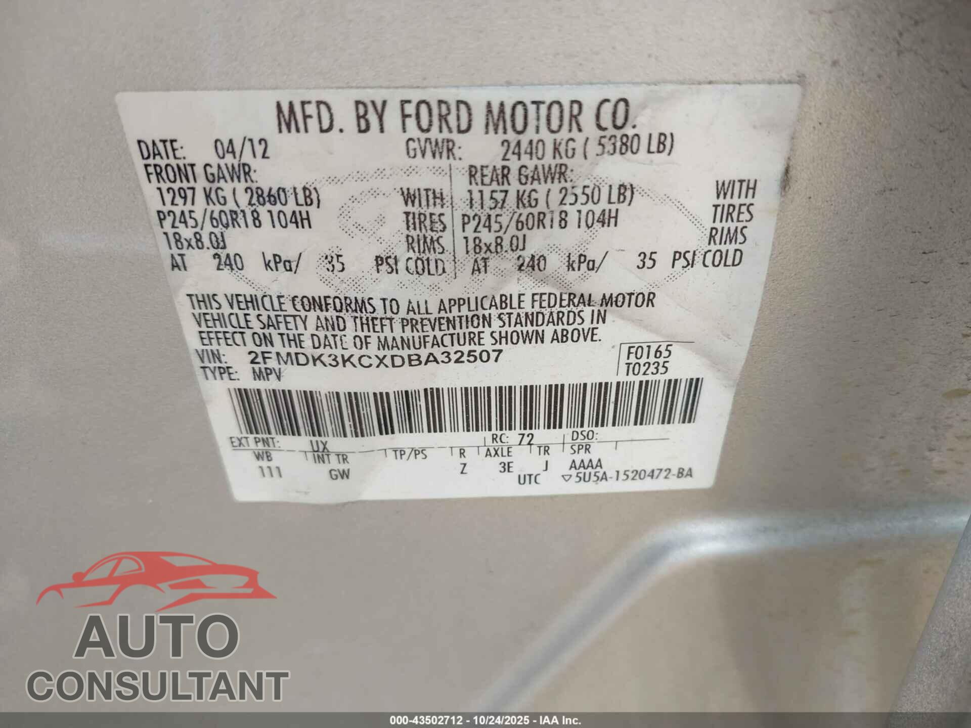 FORD EDGE 2013 - 2FMDK3KCXDBA32507