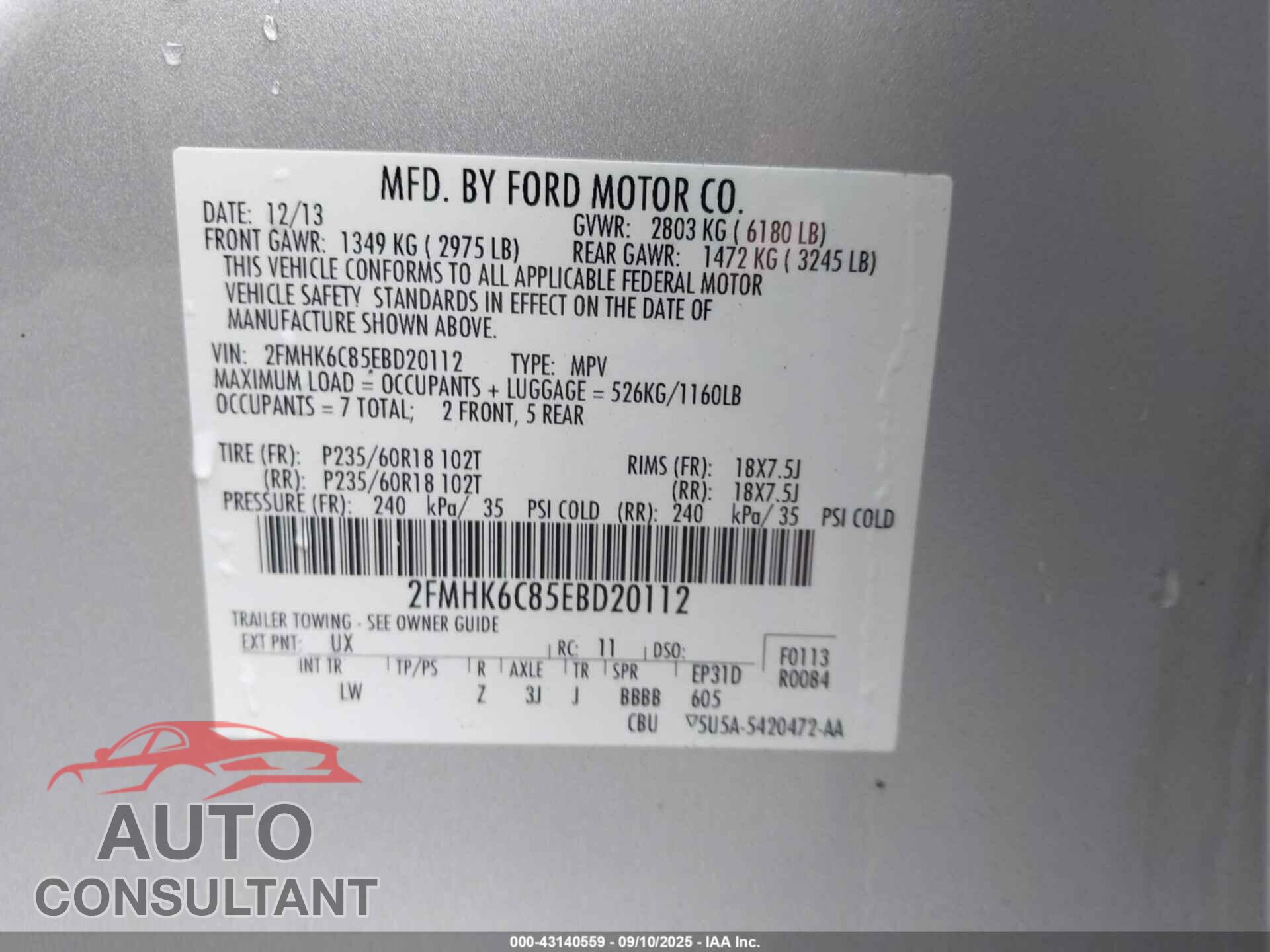 FORD FLEX 2014 - 2FMHK6C85EBD20112