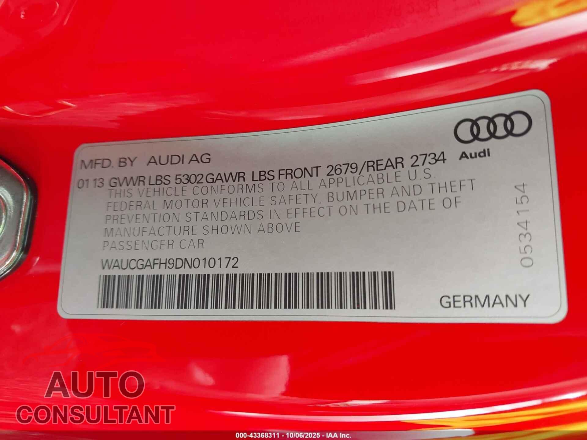 AUDI S5 2013 - WAUCGAFH9DN010172