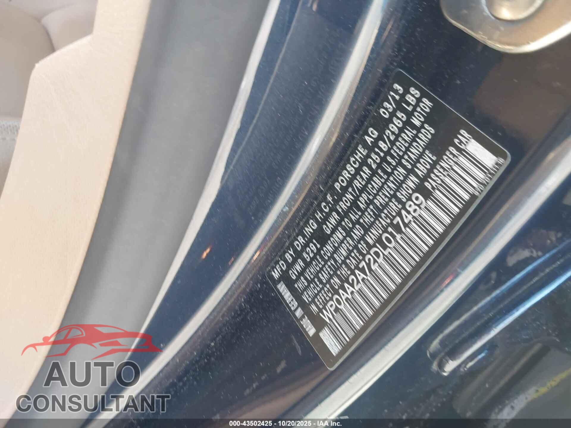 PORSCHE PANAMERA 2013 - WP0AA2A72DL017489