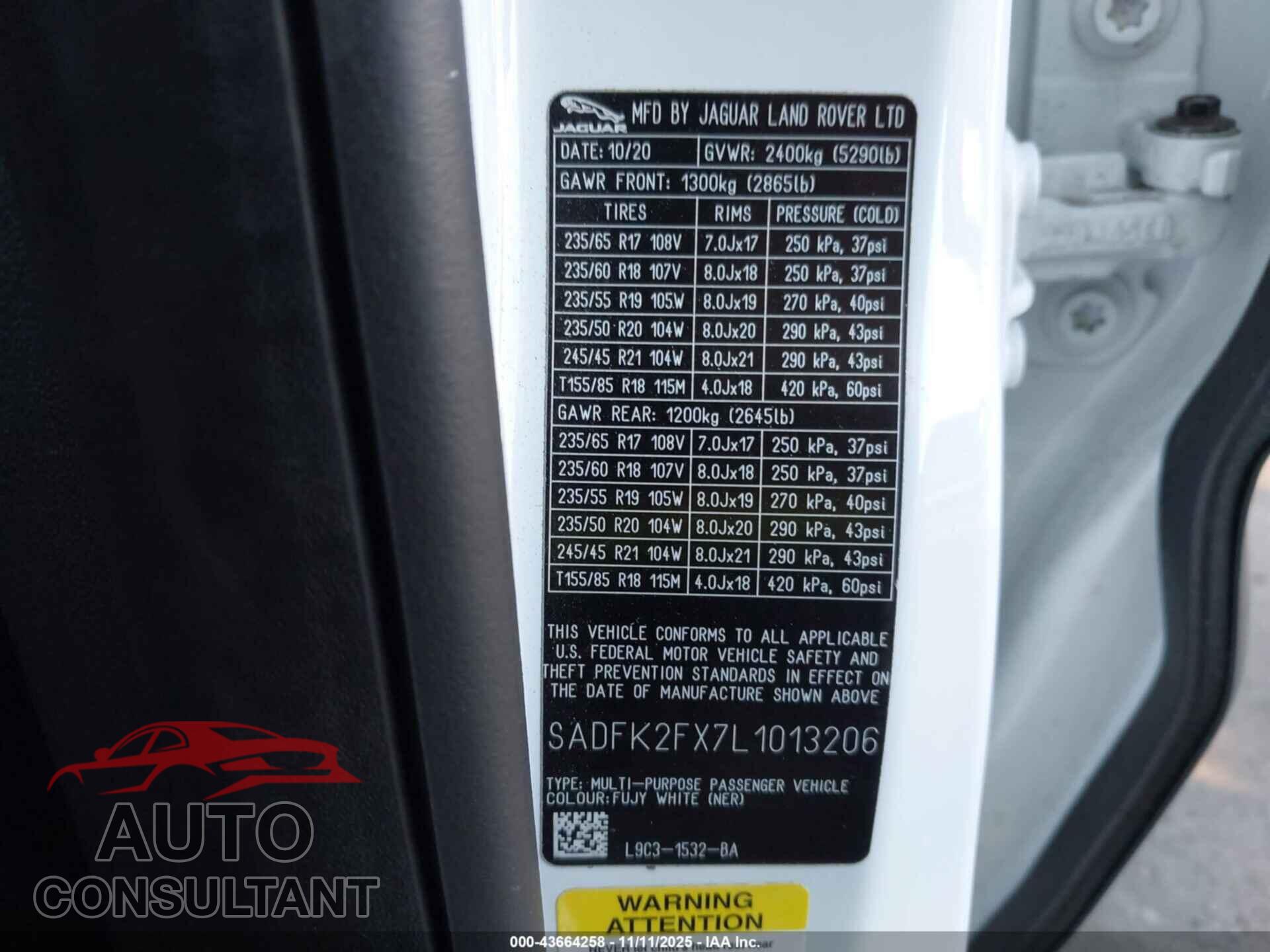 JAGUAR E-PACE 2020 - SADFK2FX7L1013206