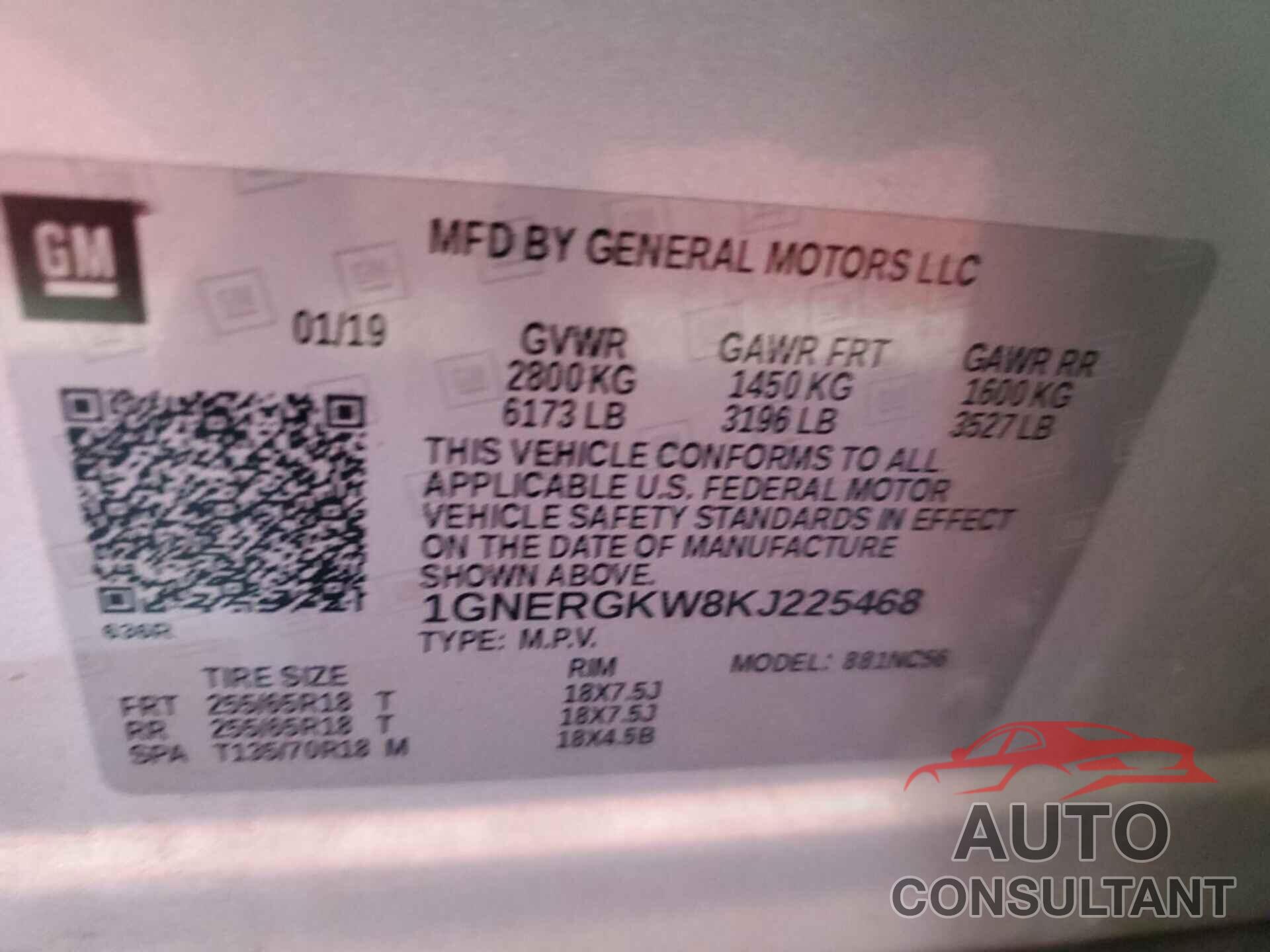 CHEVROLET TRAVERSE 2019 - 1GNERGKW8KJ225468