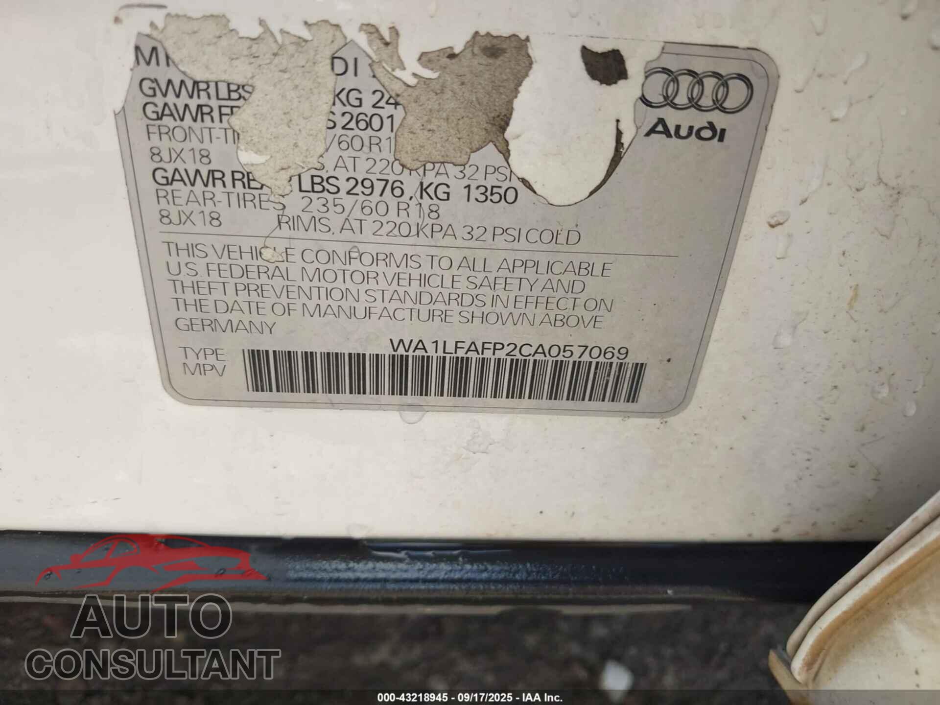 AUDI Q5 2012 - WA1LFAFP2CA057069