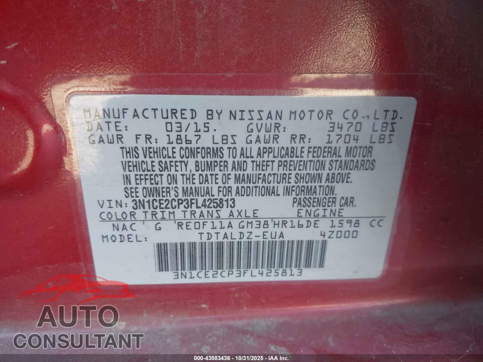 NISSAN VERSA NOTE 2015 - 3N1CE2CP3FL425813