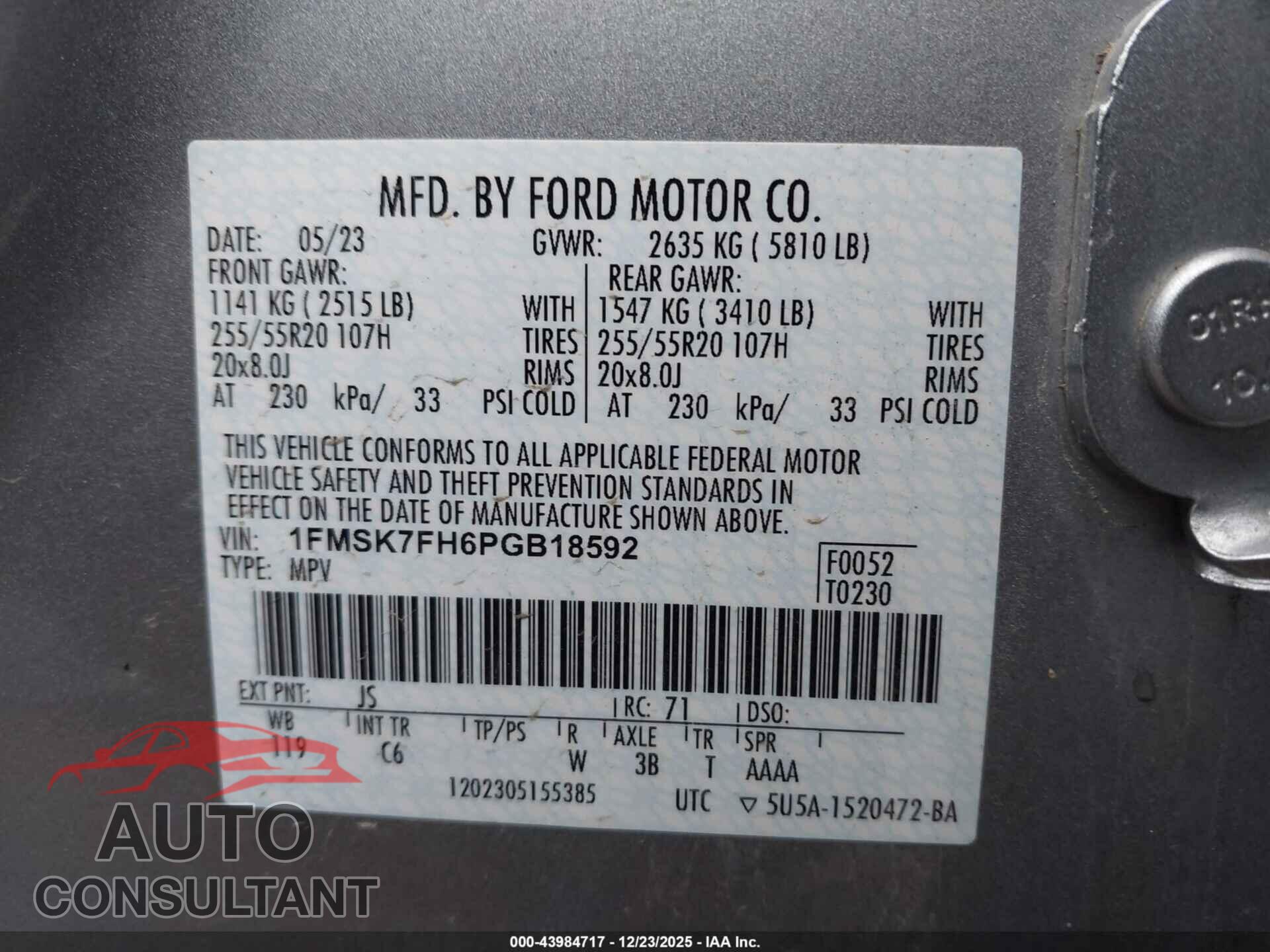 FORD EXPLORER 2023 - 1FMSK7FH6PGB18592