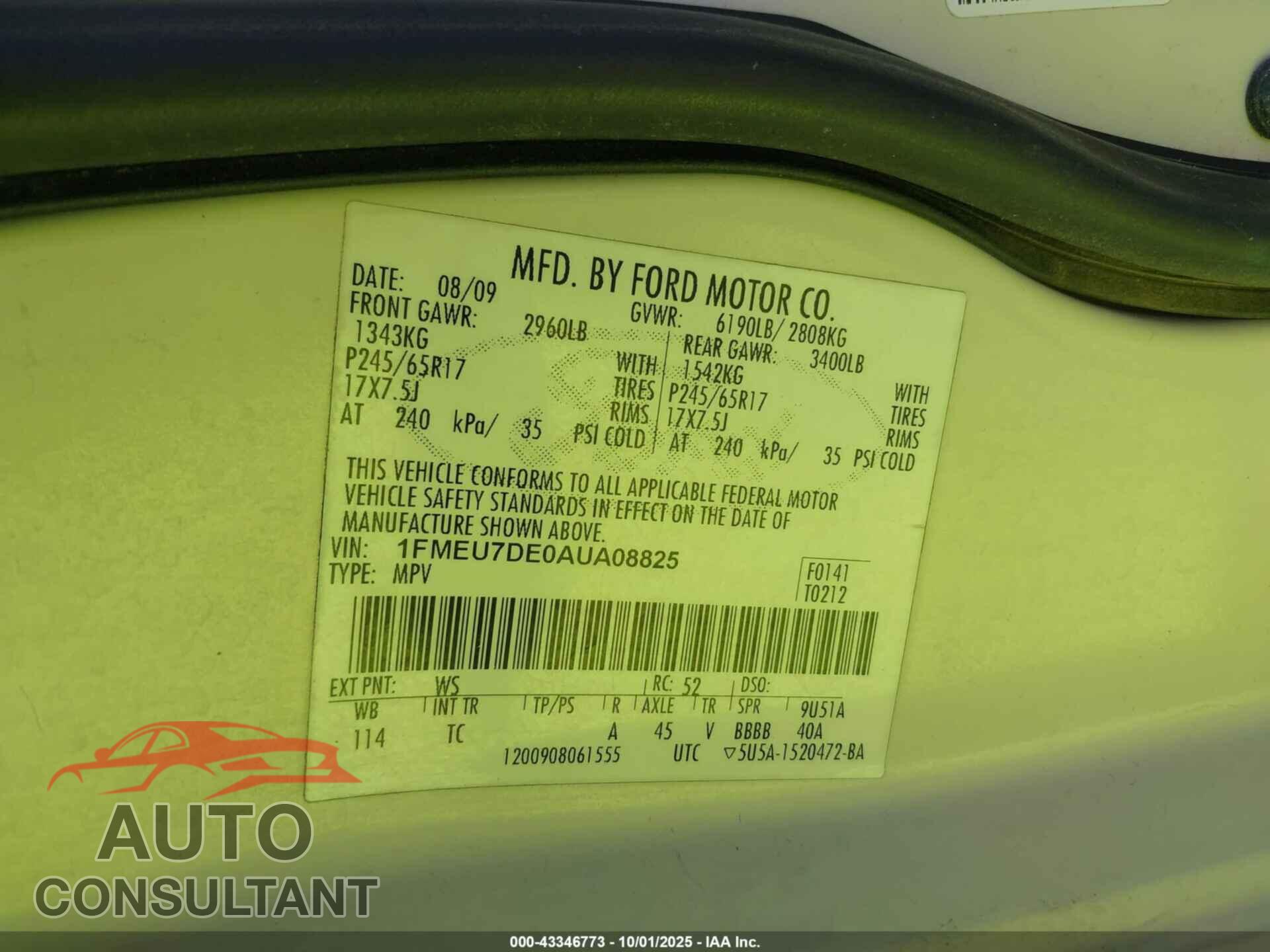 FORD EXPLORER 2010 - 1FMEU7DE0AUA08825