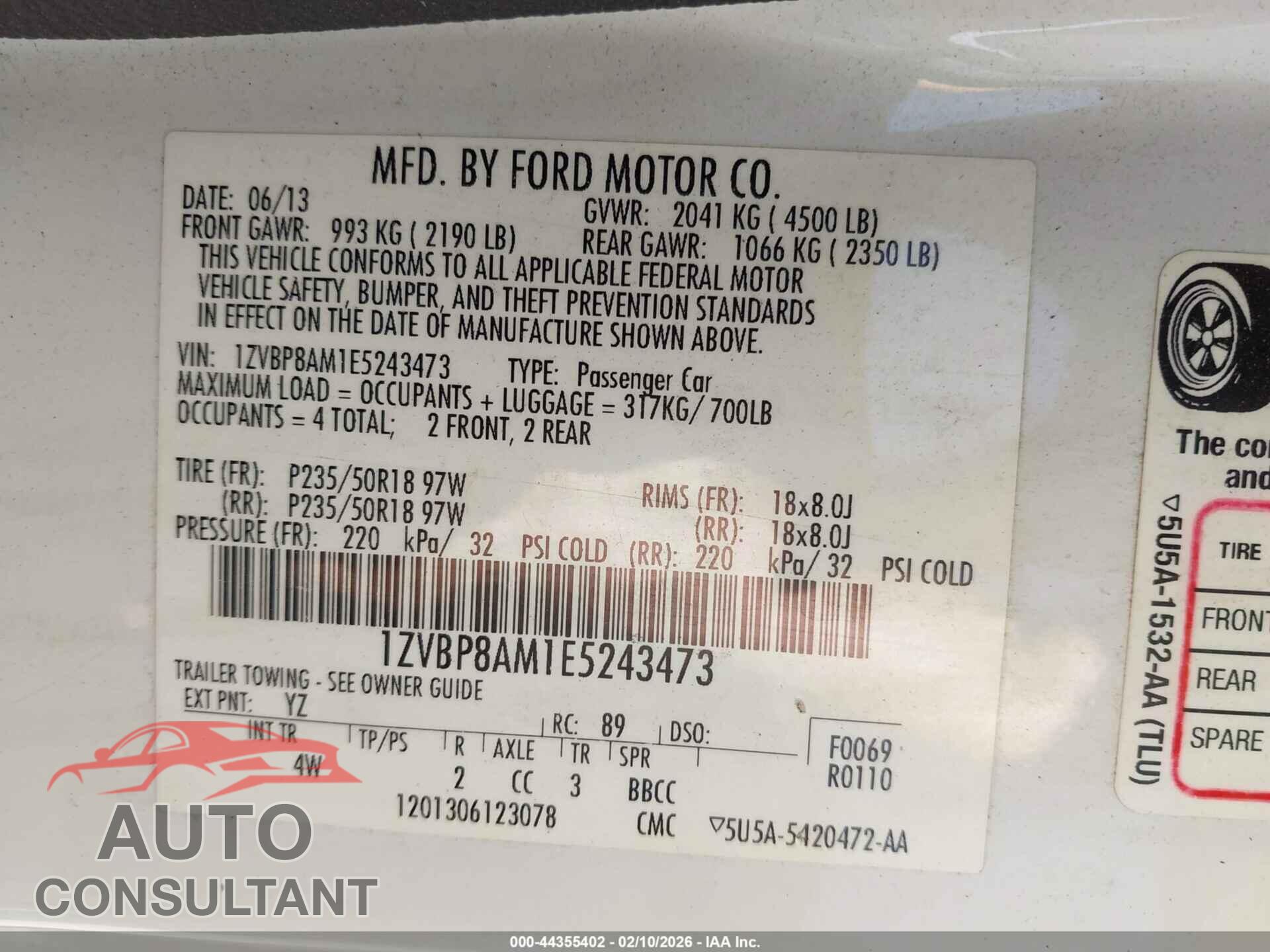 FORD MUSTANG 2014 - 1ZVBP8AM1E5243473
