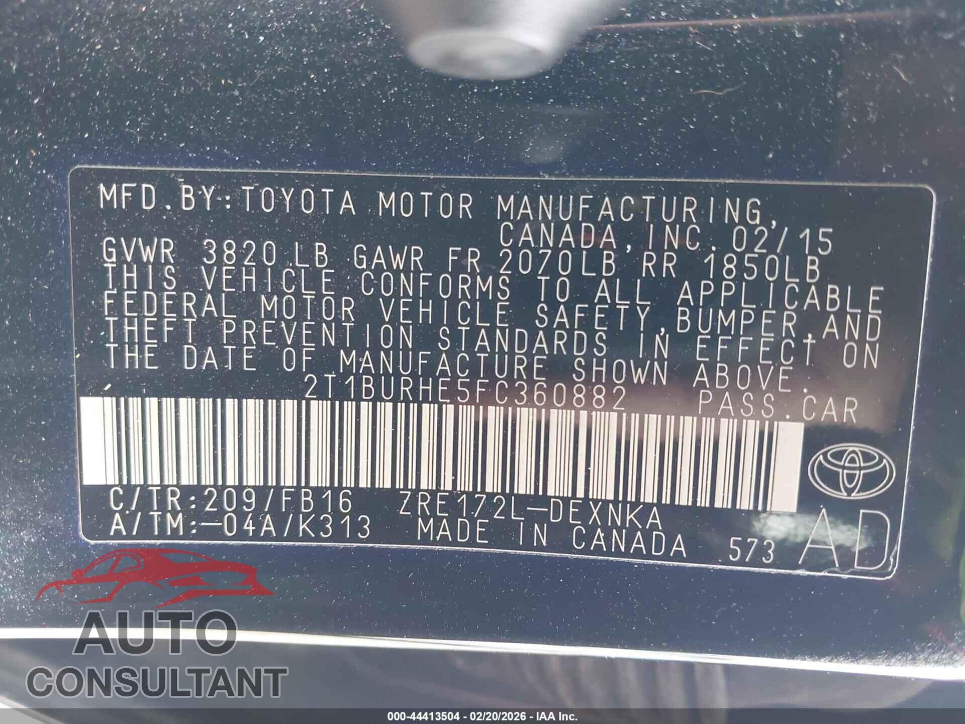 TOYOTA COROLLA 2015 - 2T1BURHE5FC360882