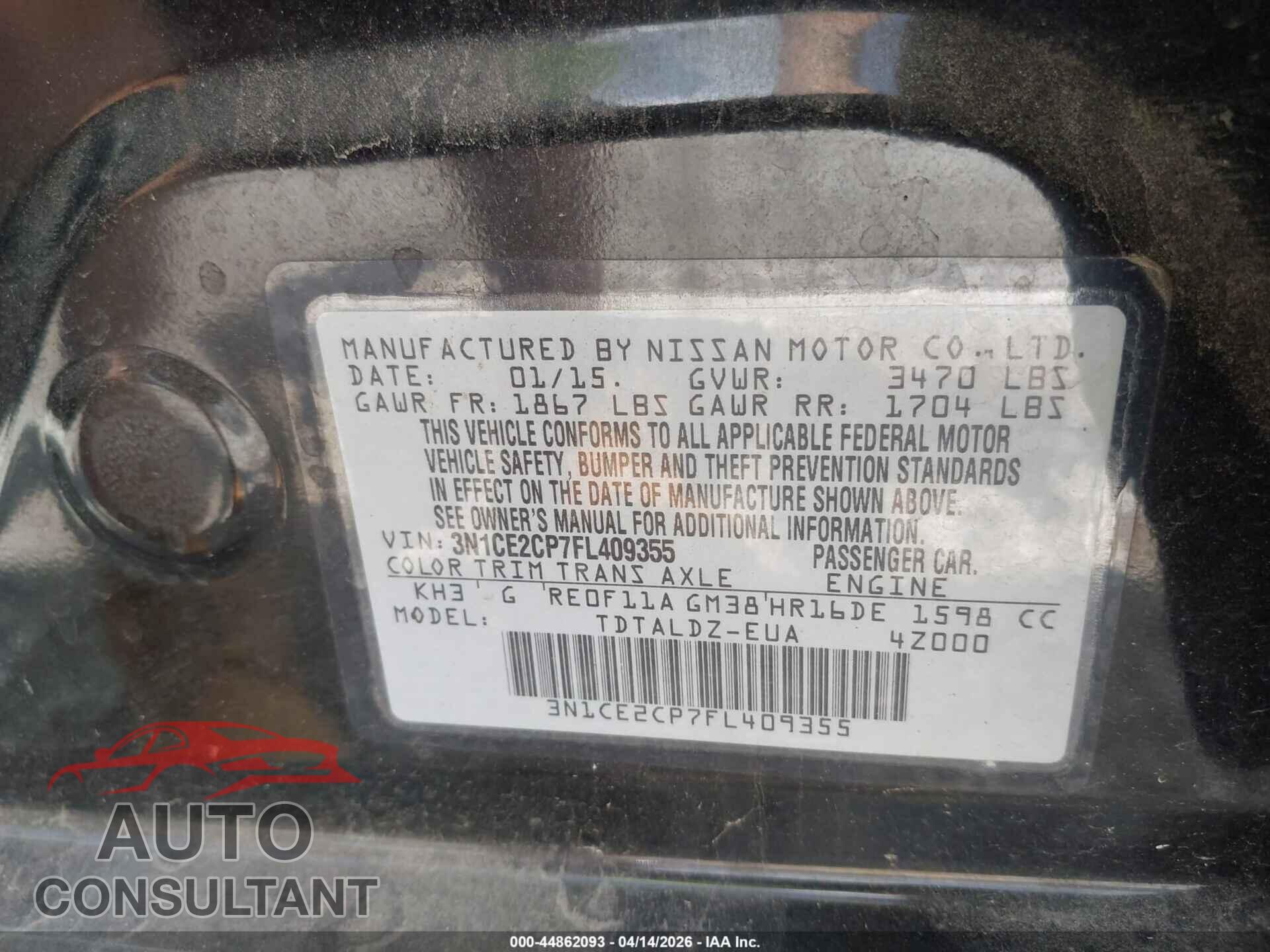 NISSAN VERSA NOTE 2015 - 3N1CE2CP7FL409355