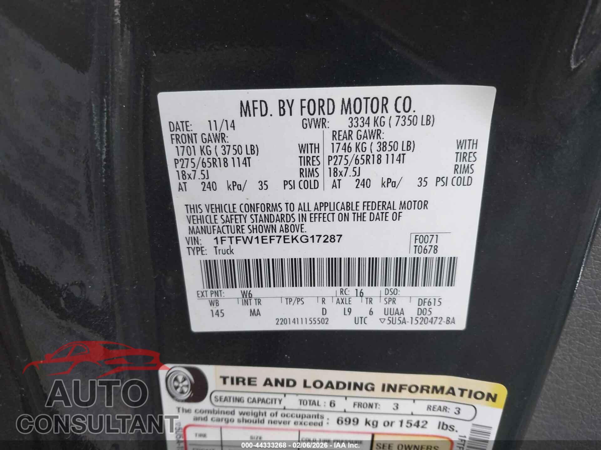 FORD F-150 2014 - 1FTFW1EF7EKG17287