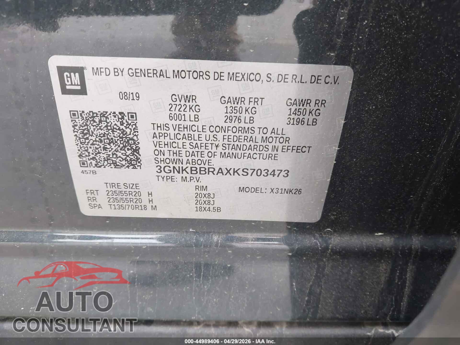 CHEVROLET BLAZER 2019 - 3GNKBBRAXKS703473