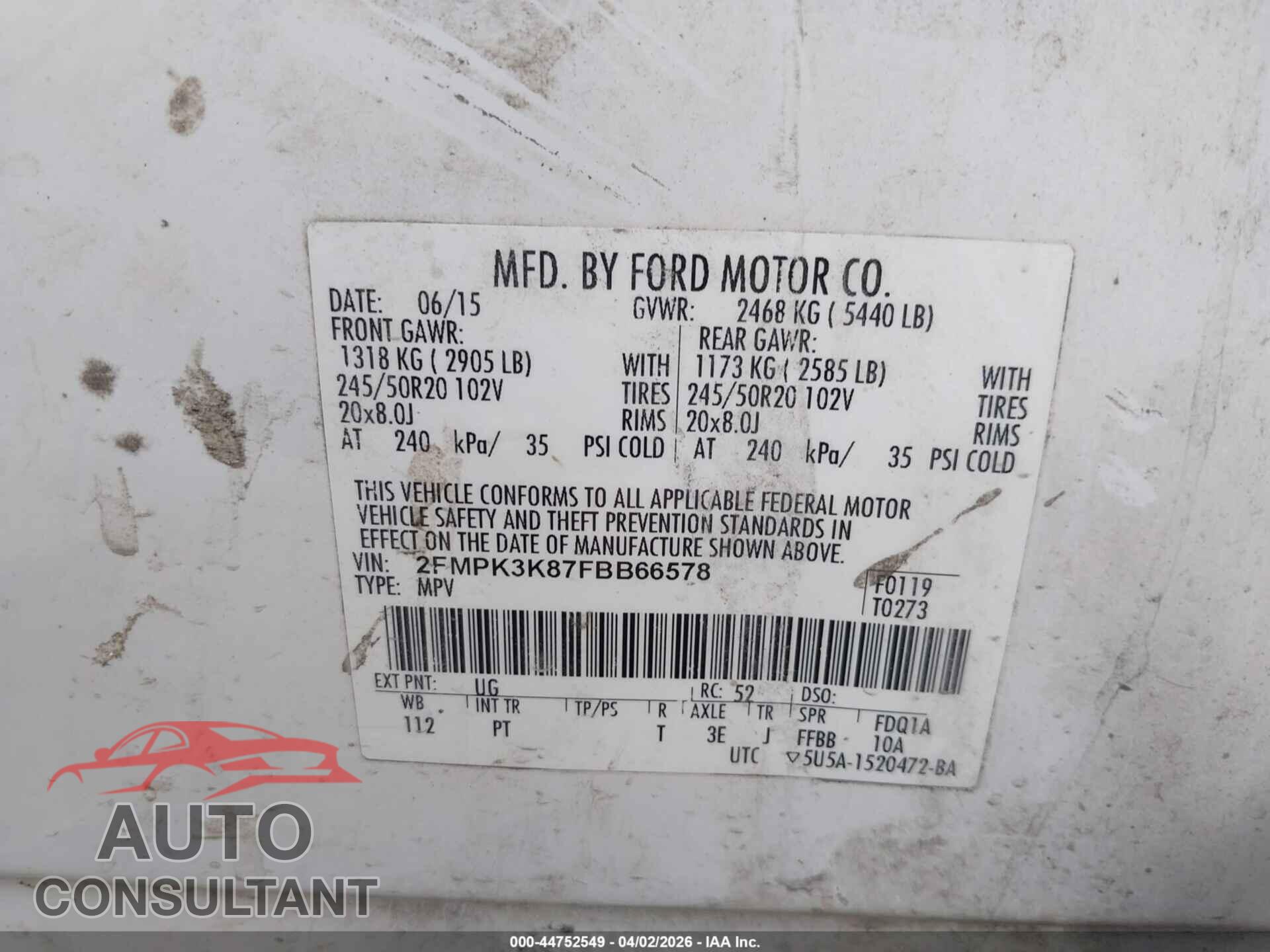 FORD EDGE 2015 - 2FMPK3K87FBB66578