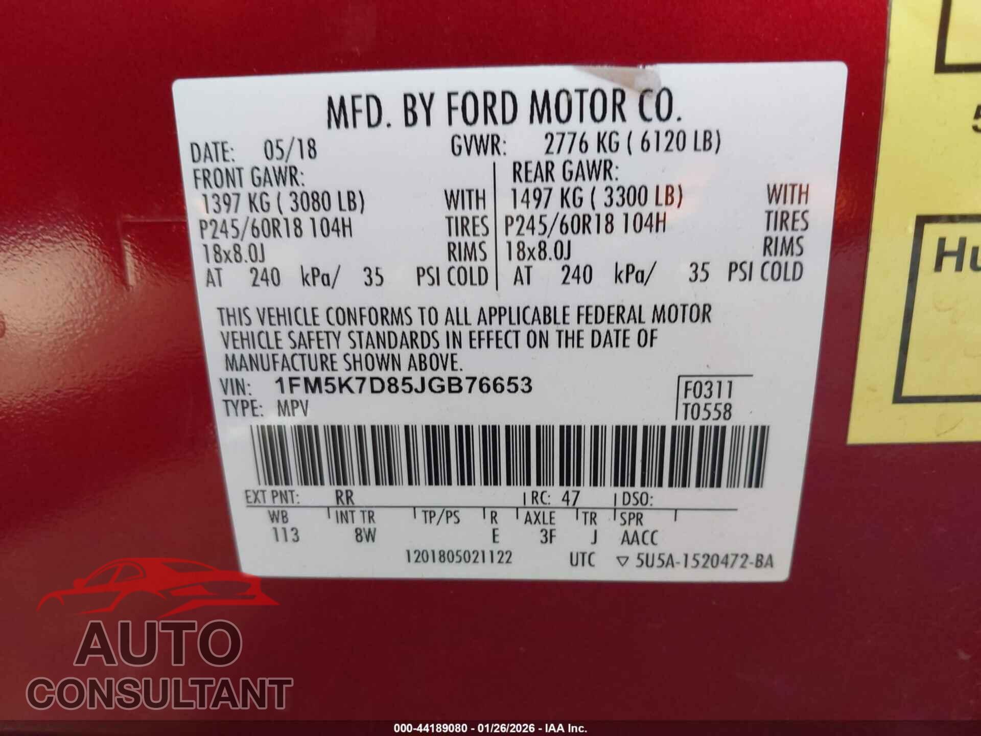 FORD EXPLORER 2018 - 1FM5K7D85JGB76653
