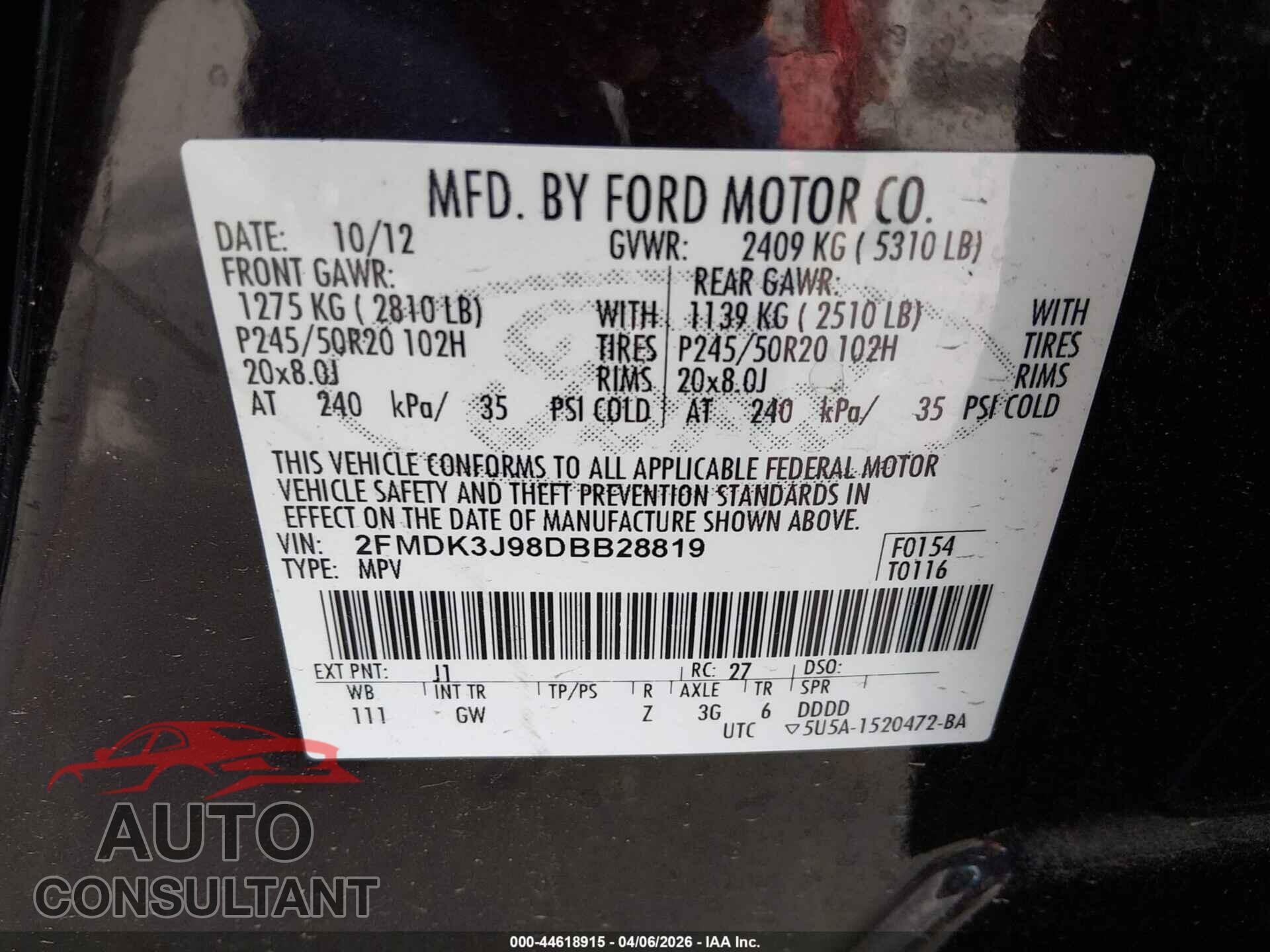 FORD EDGE 2013 - 2FMDK3J98DBB28819