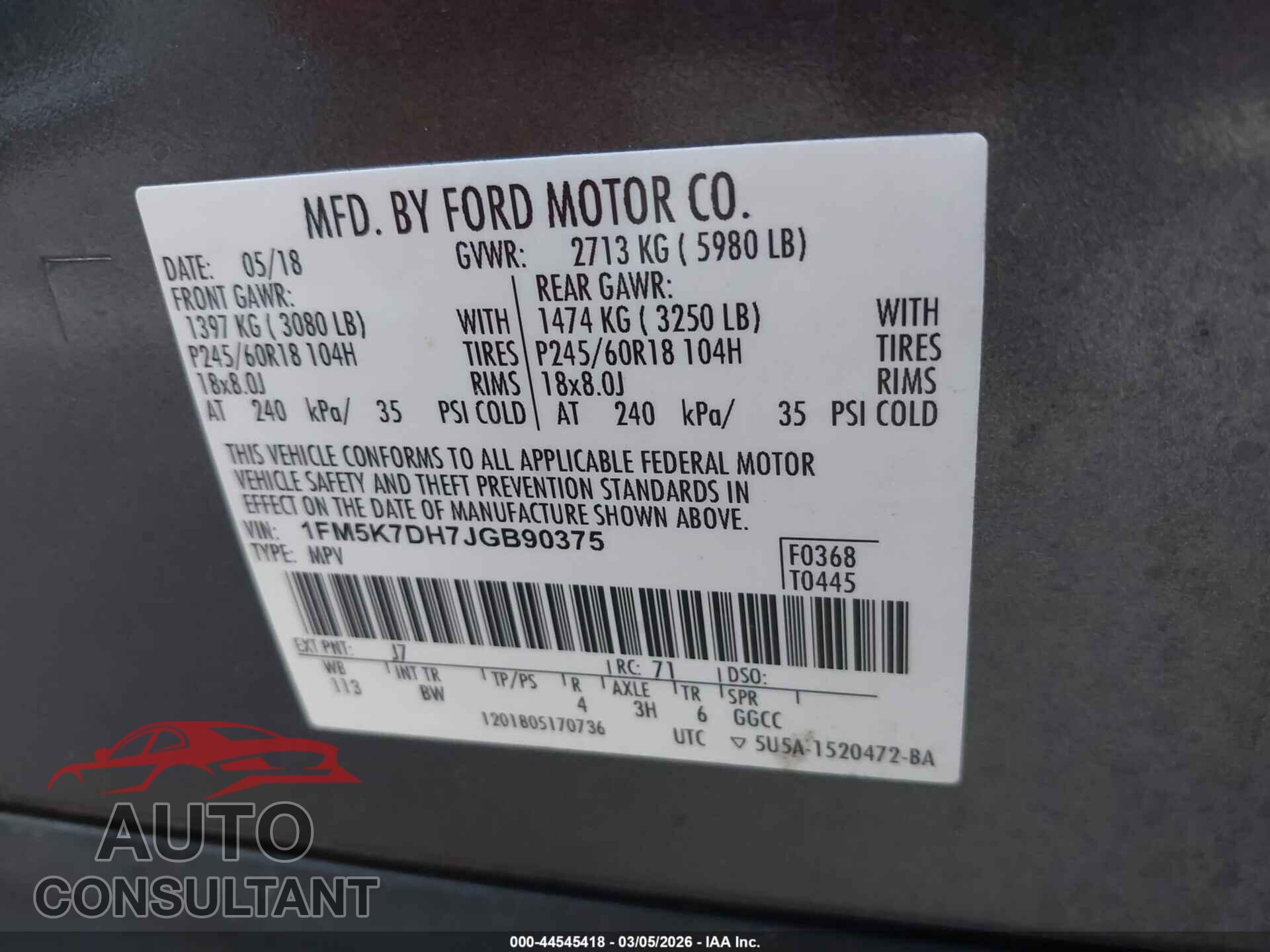 FORD EXPLORER 2018 - 1FM5K7DH7JGB90375