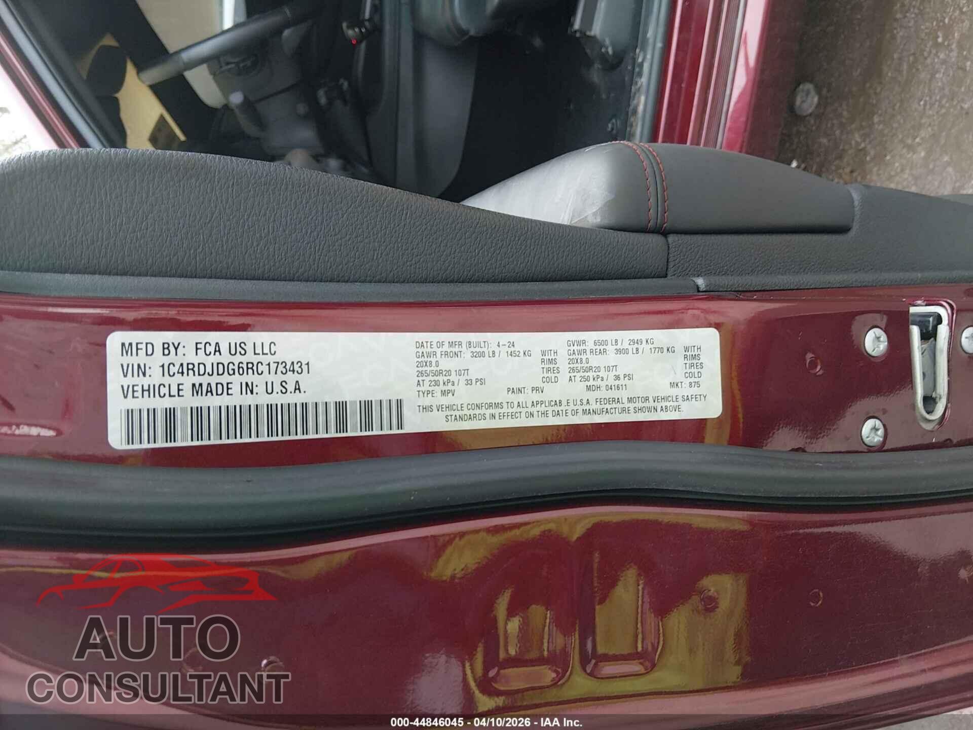 DODGE DURANGO 2024 - 1C4RDJDG6RC173431