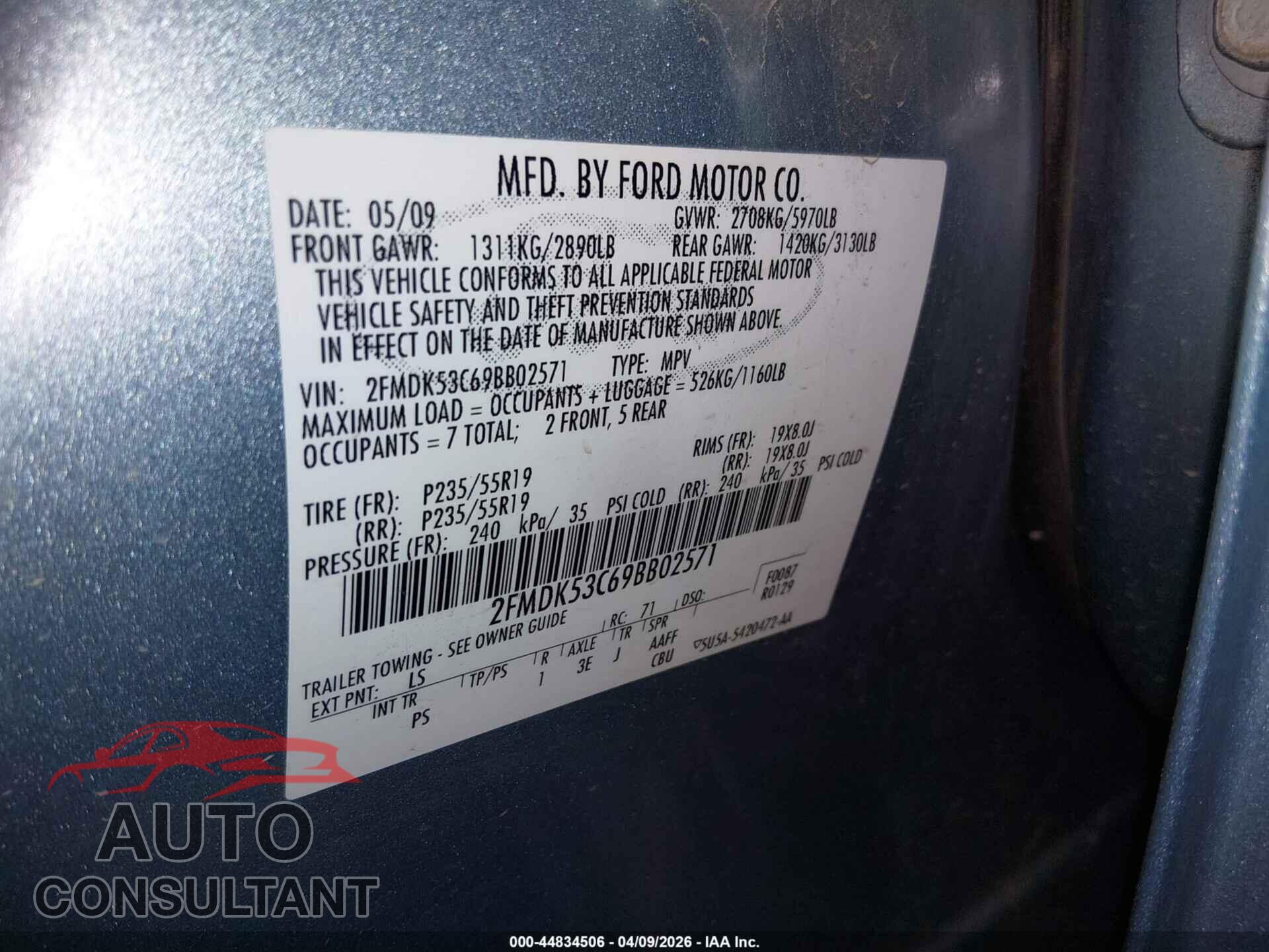 FORD FLEX 2009 - 2FMDK53C69BB02571