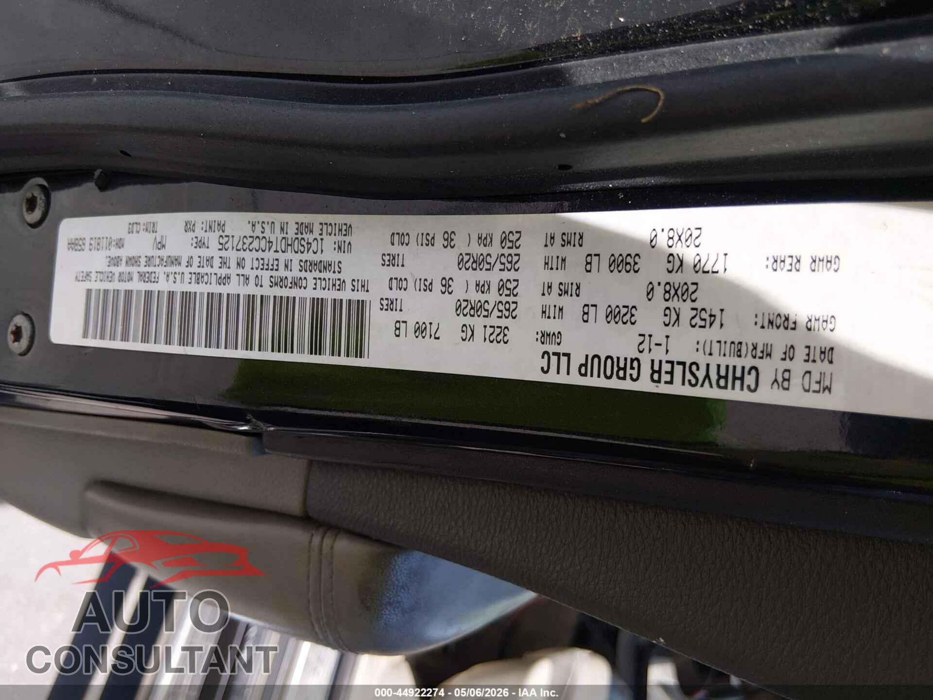 DODGE DURANGO 2012 - 1C4SDHDT4CC237125