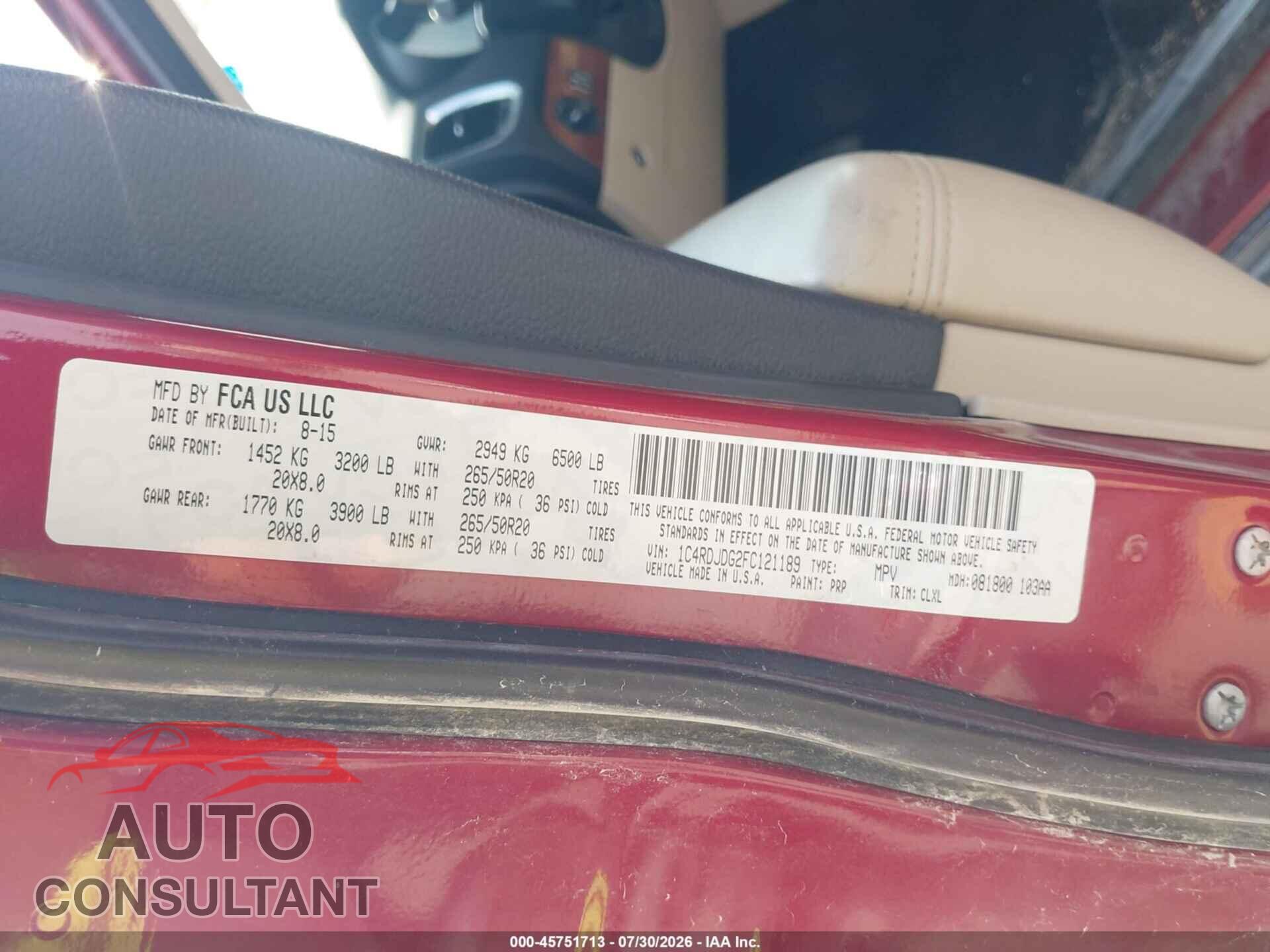 DODGE DURANGO 2015 - 1C4RDJDG2FC121189