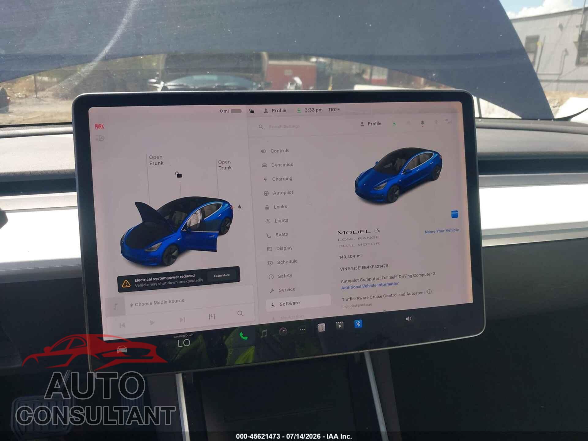 TESLA MODEL 3 2019 - 5YJ3E1EB4KF421478
