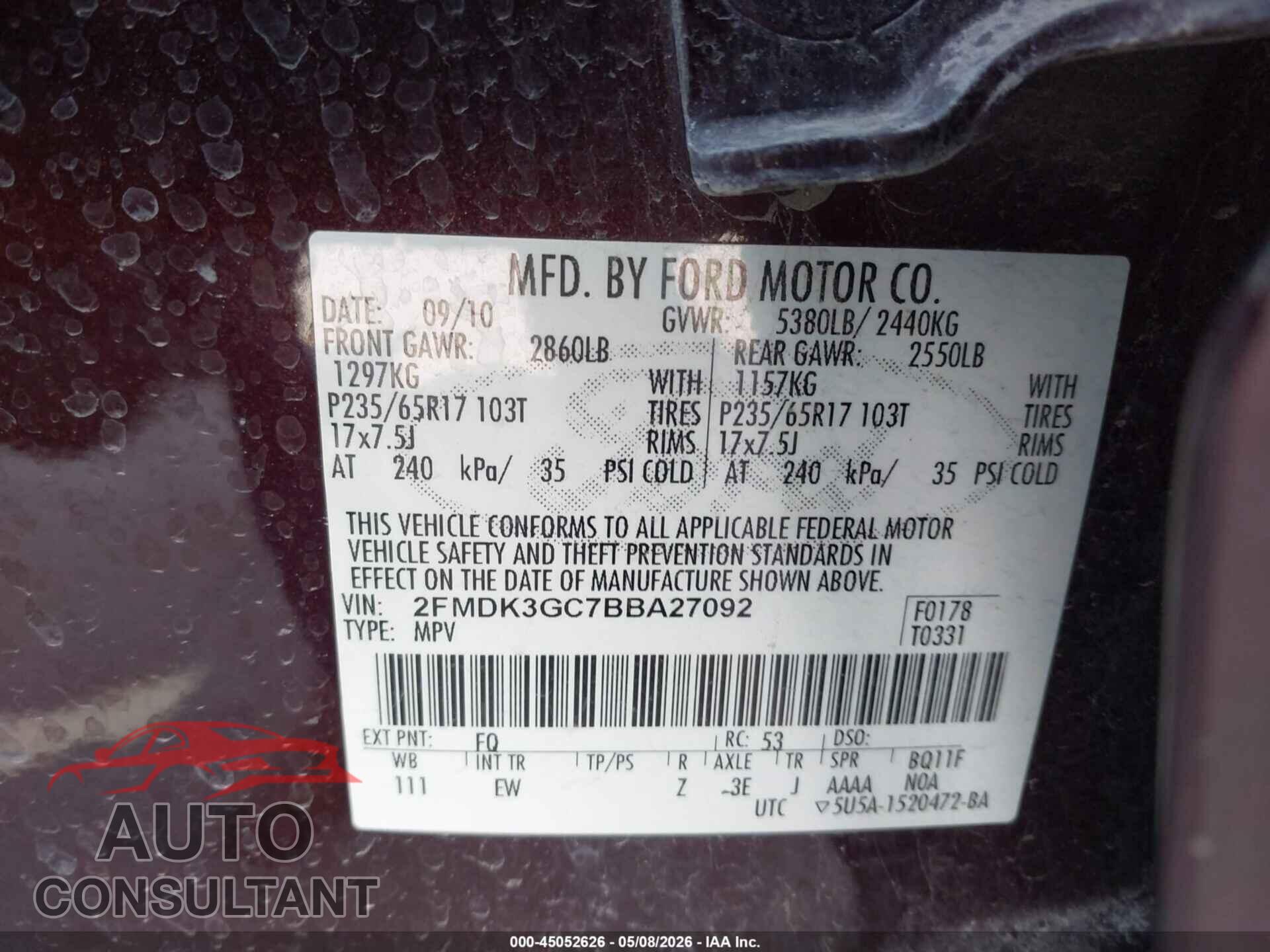 FORD EDGE 2011 - 2FMDK3GC7BBA27092