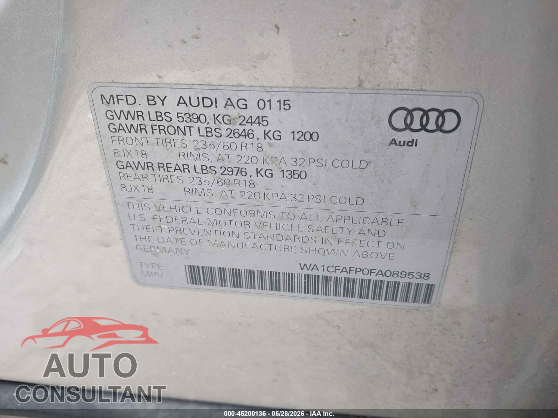 AUDI Q5 2015 - WA1CFAFP0FA089538
