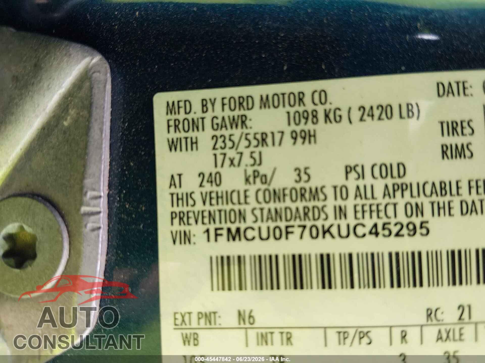 FORD ESCAPE 2019 - 1FMCU0F70KUC45295