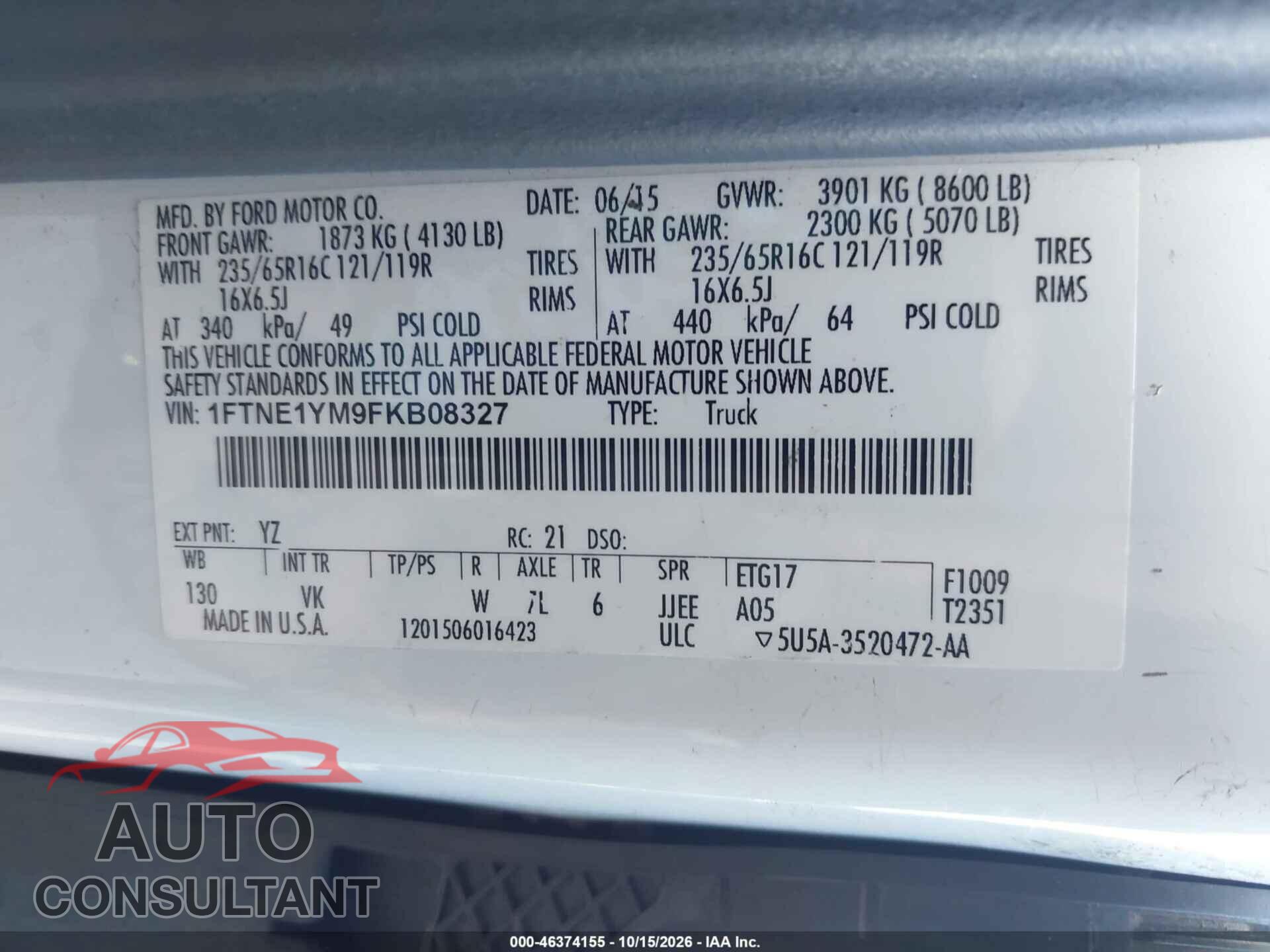 FORD TRANSIT-150 2015 - 1FTNE1YM9FKB08327