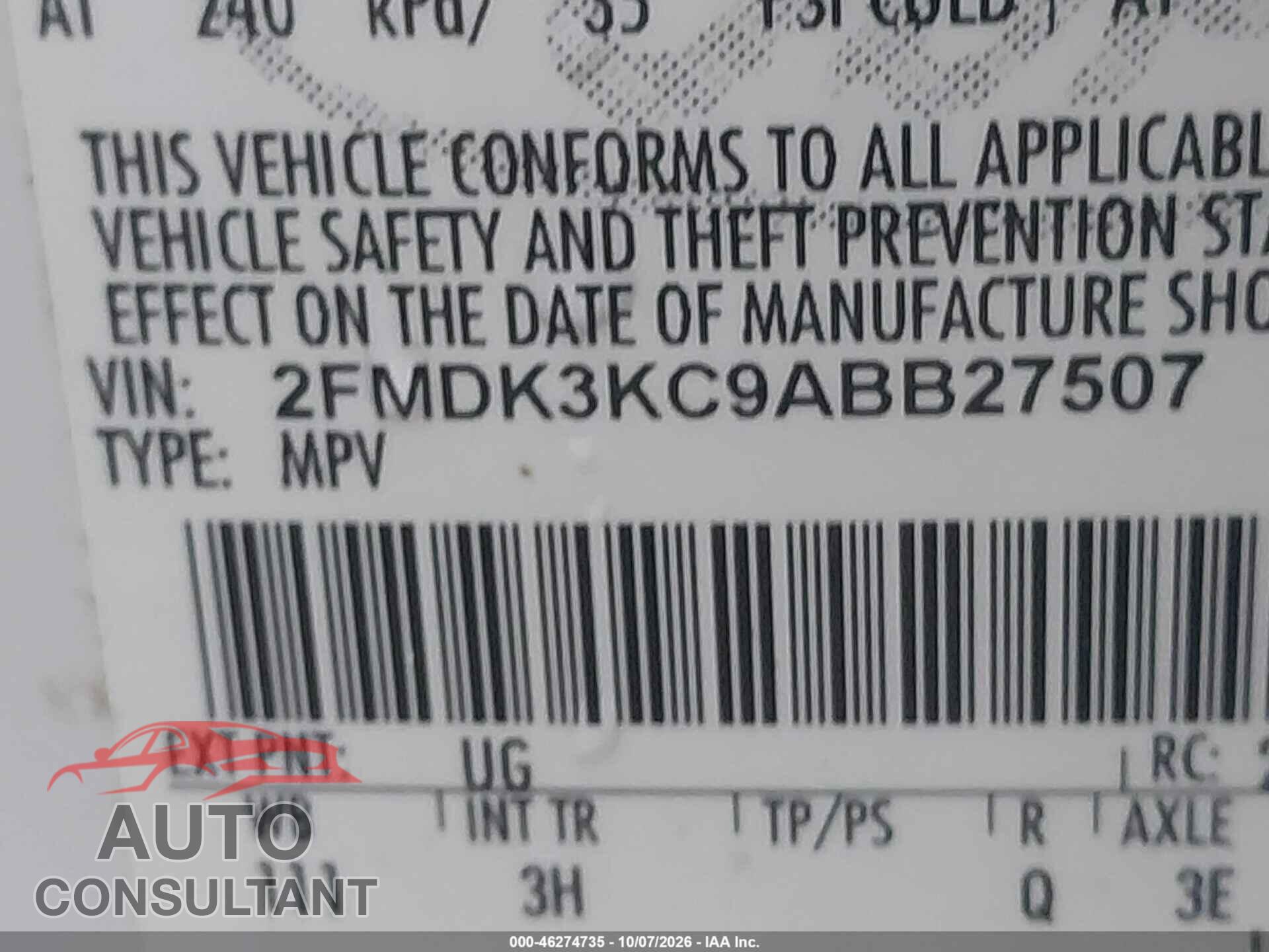 FORD EDGE 2010 - 2FMDK3KC9ABB27507