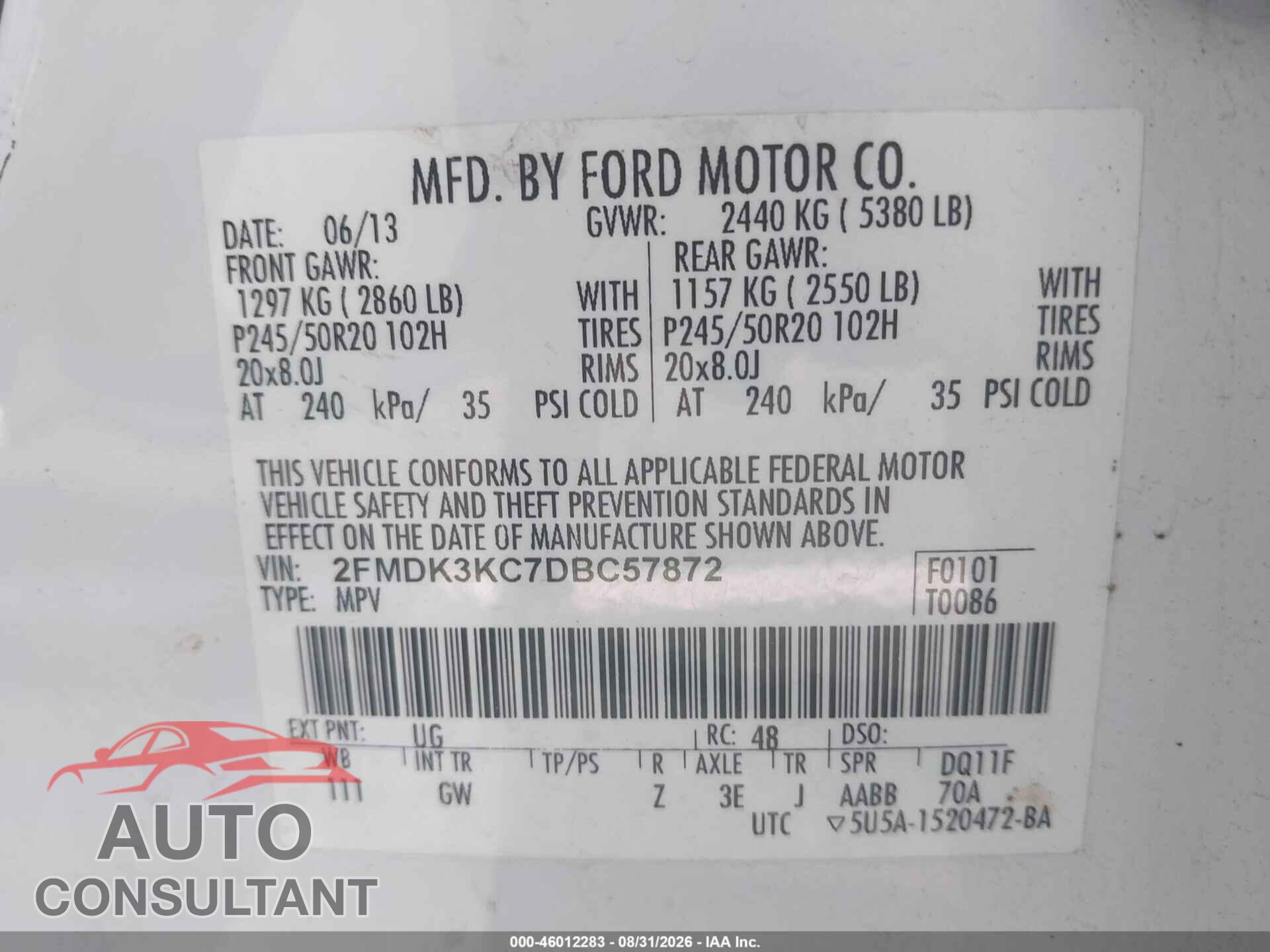 FORD EDGE 2013 - 2FMDK3KC7DBC57872