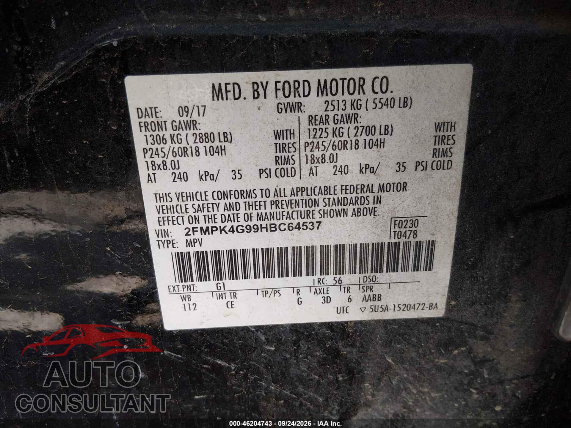 FORD EDGE 2017 - 2FMPK4G99HBC64537