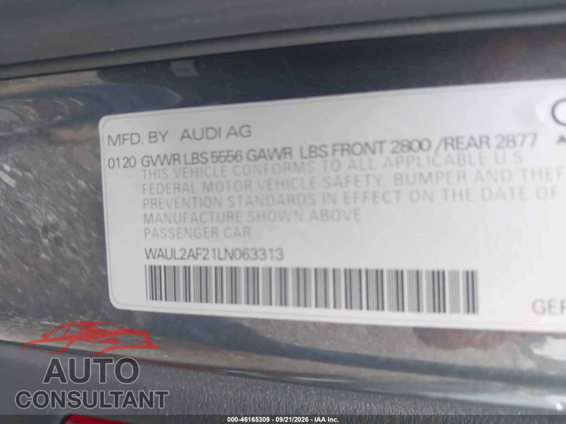 AUDI A6 2020 - WAUL2AF21LN063313