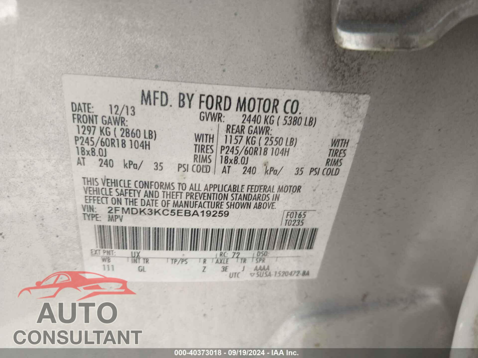 FORD EDGE 2014 - 2FMDK3KC5EBA19259